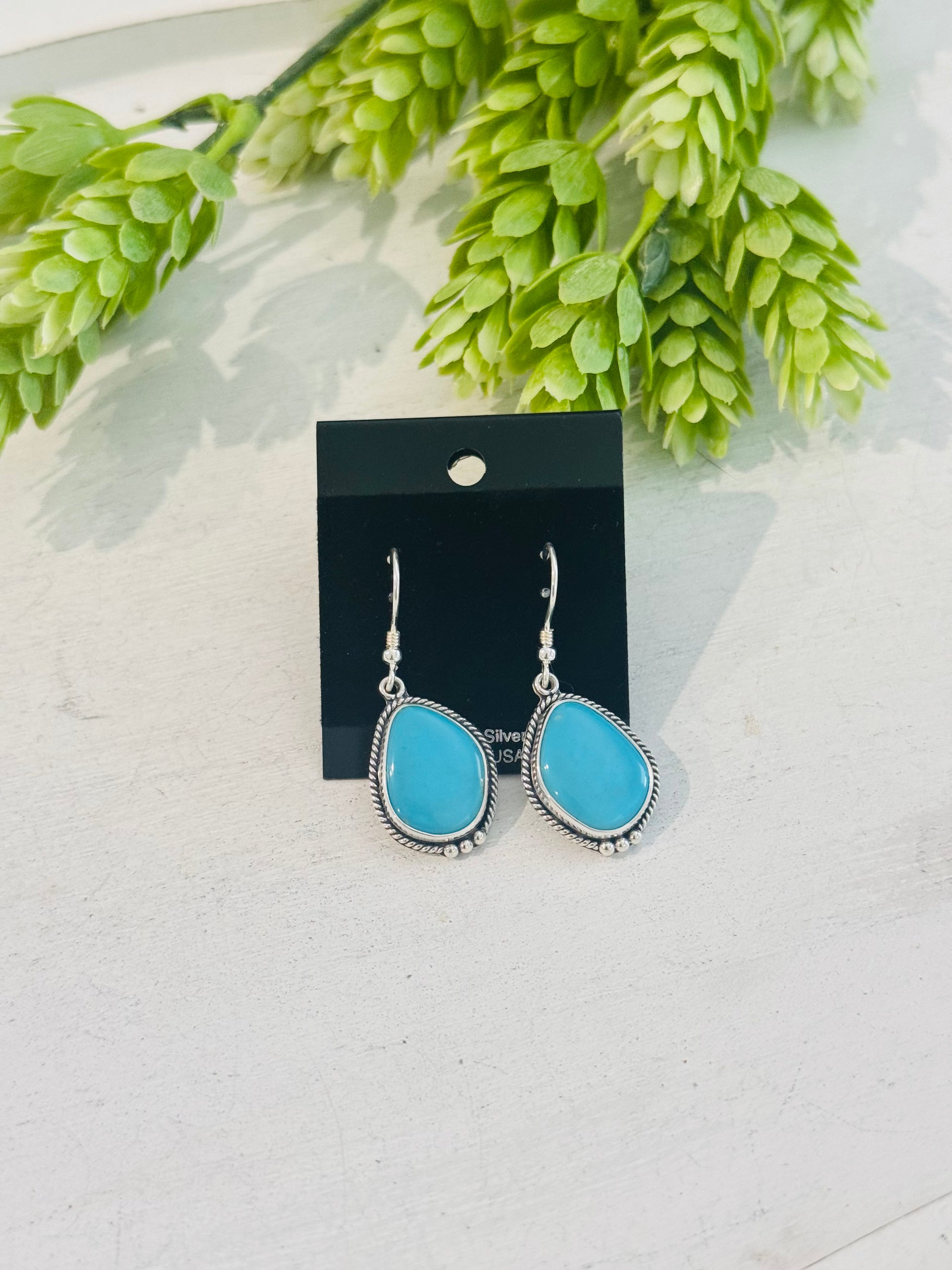 Southwest Made Kingman Turquoise & Sterling Silver Dangle Earrings