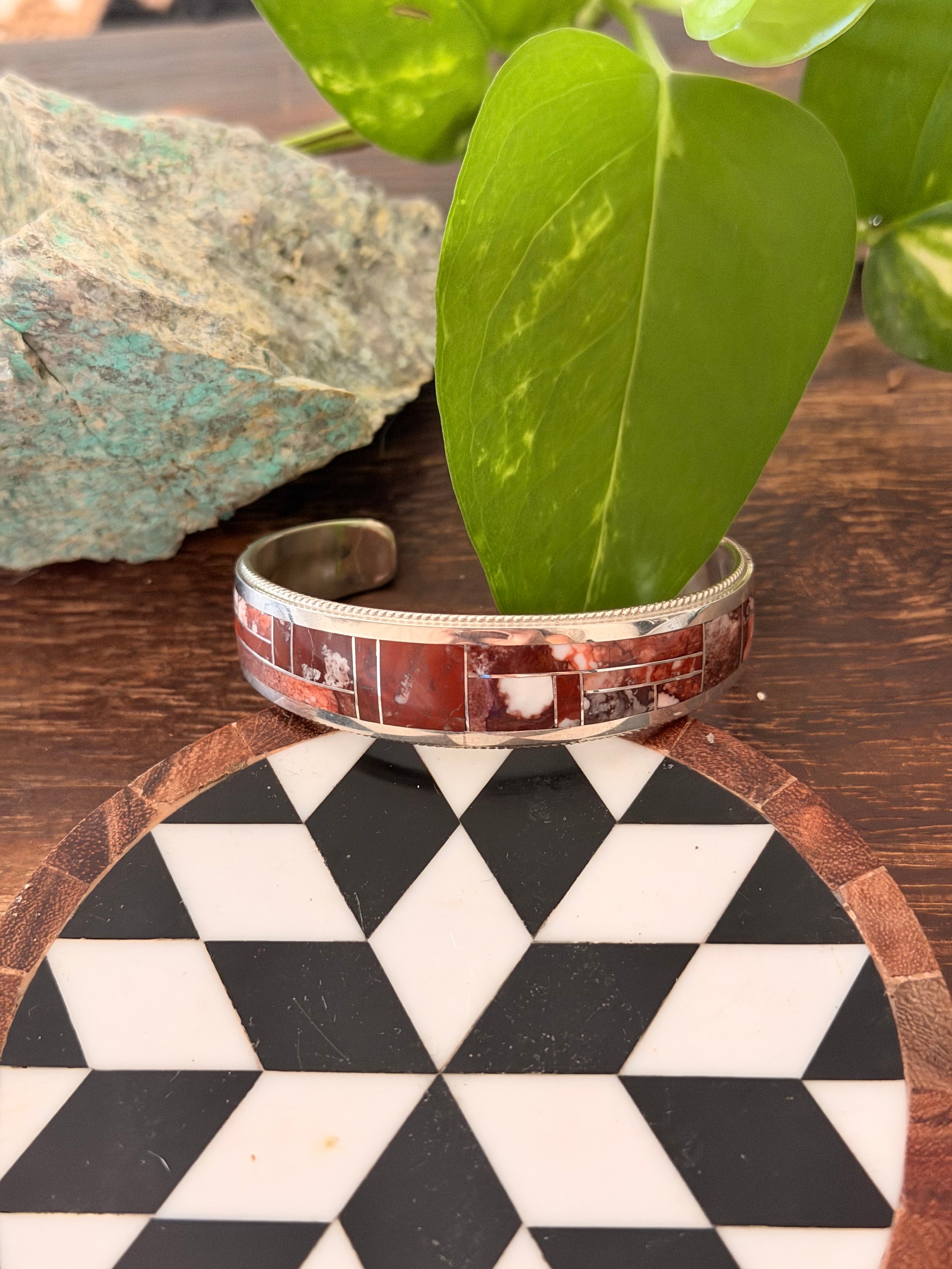 Zuni Made Wild Horse & Sterling Silver Inlay Cuff Bracelet