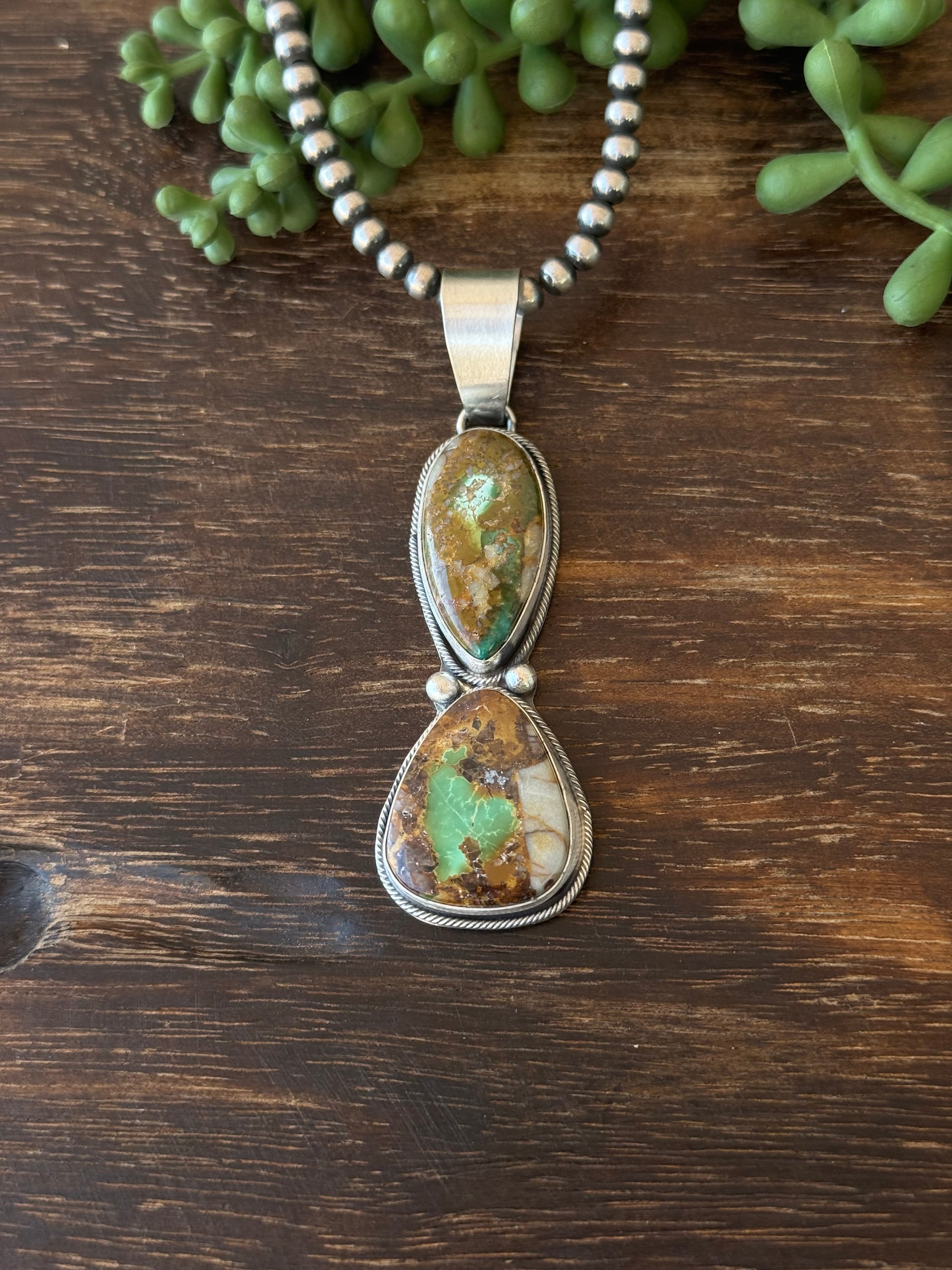 Navajo Made Ribbon Royston Turquoise & Sterling Silver Pendant