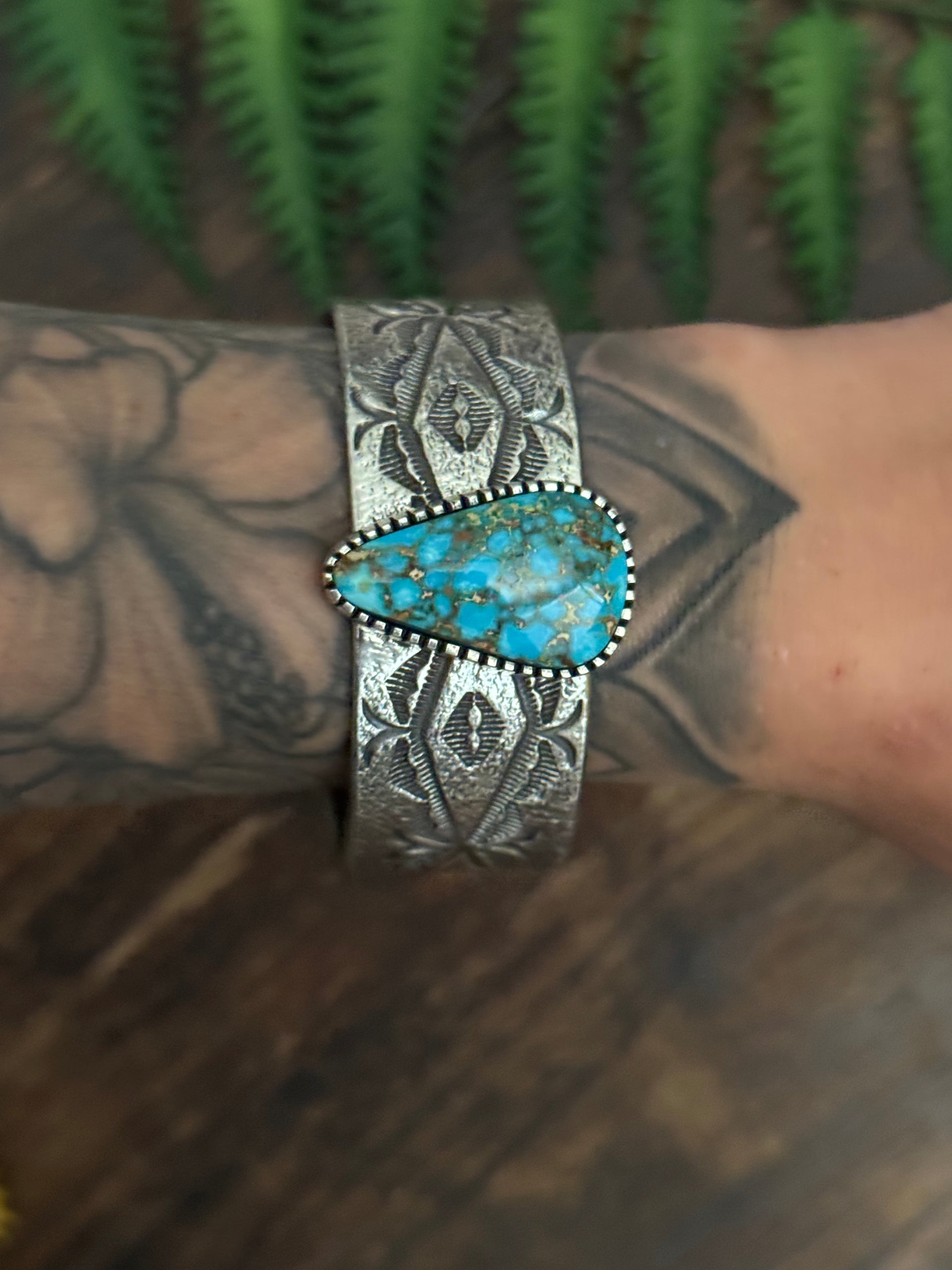 Stanford Yazzie Birdseye Kingman Turquoise & Sterling Silver Cuff Bracelet