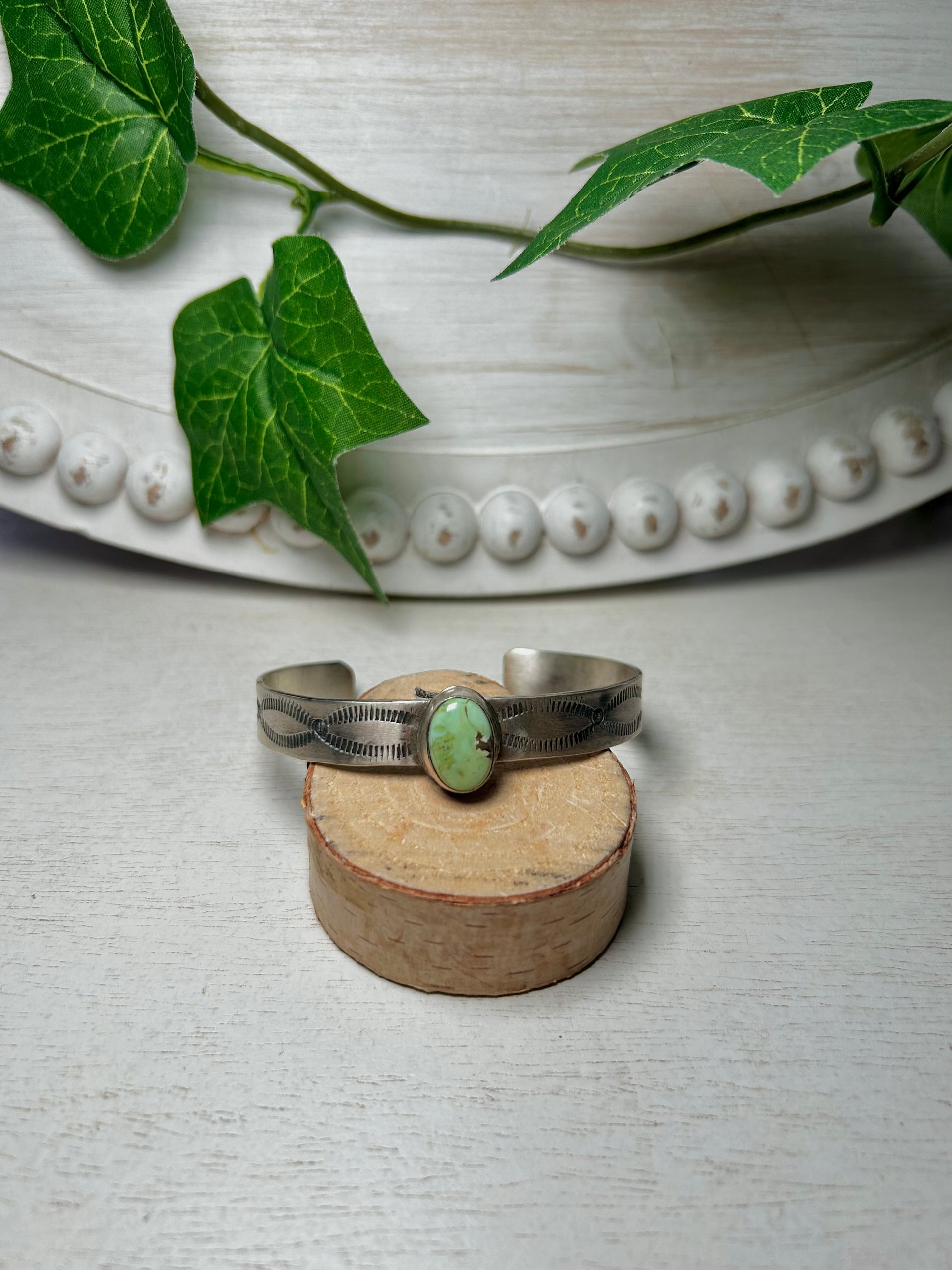 Navajo Made Sonoran Gold Turquoise & Sterling Silver Cuff Bracelet