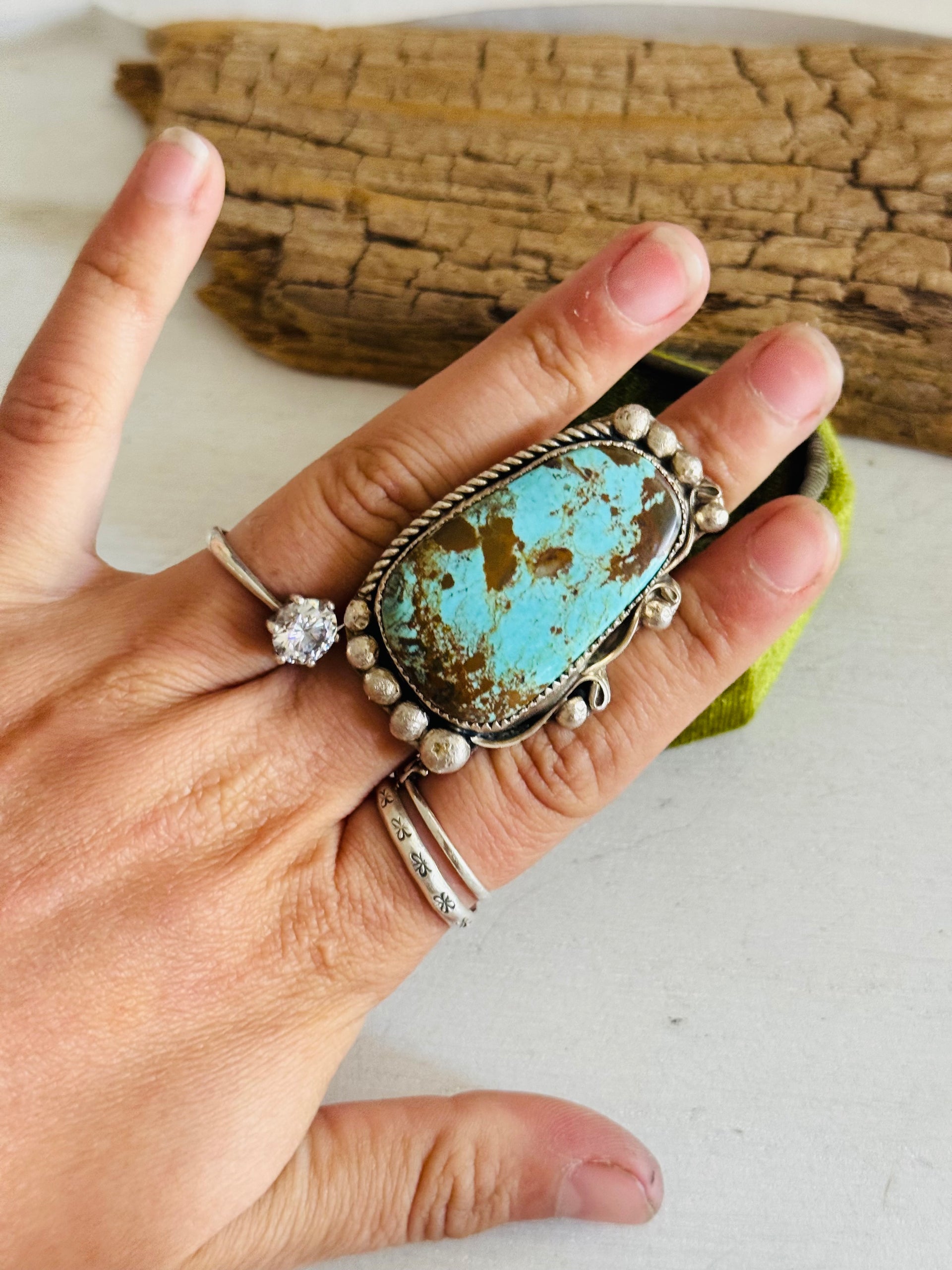 Navajo Made #8 Turquoise & Sterling Silver Adjustable Ring