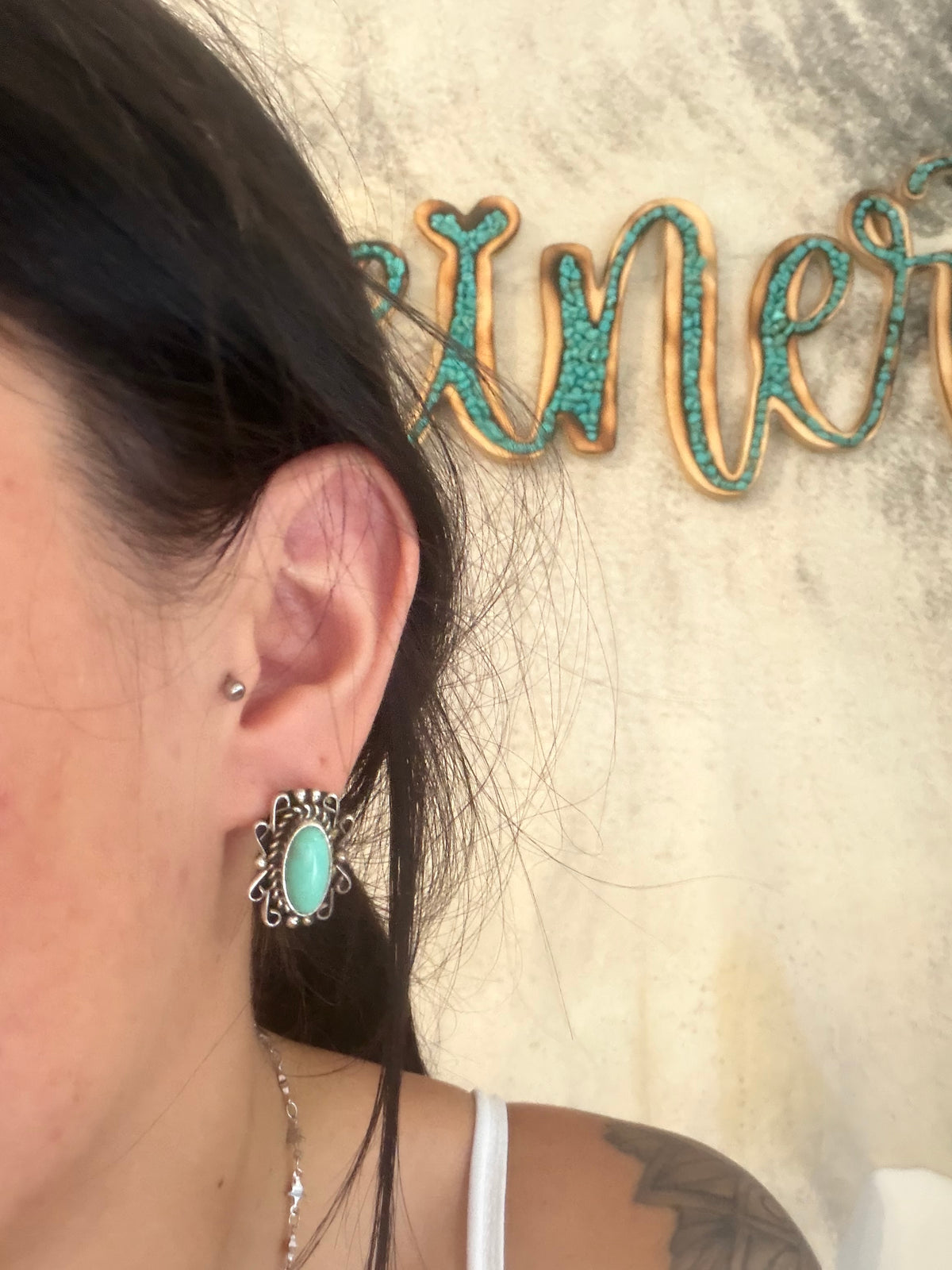 Navajo Made Kingman Turquoise & Sterling Silver Post Earrings