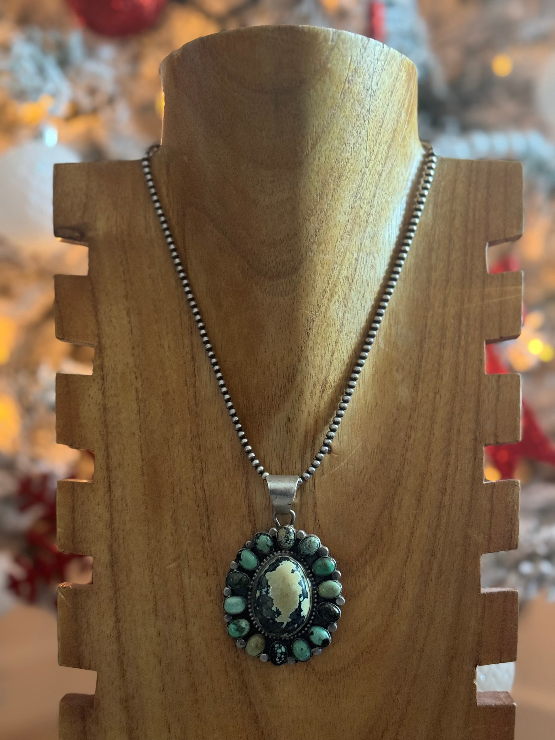 Sheila Becenti New Lander Variscite & Sterling Silver Cluster Pendant