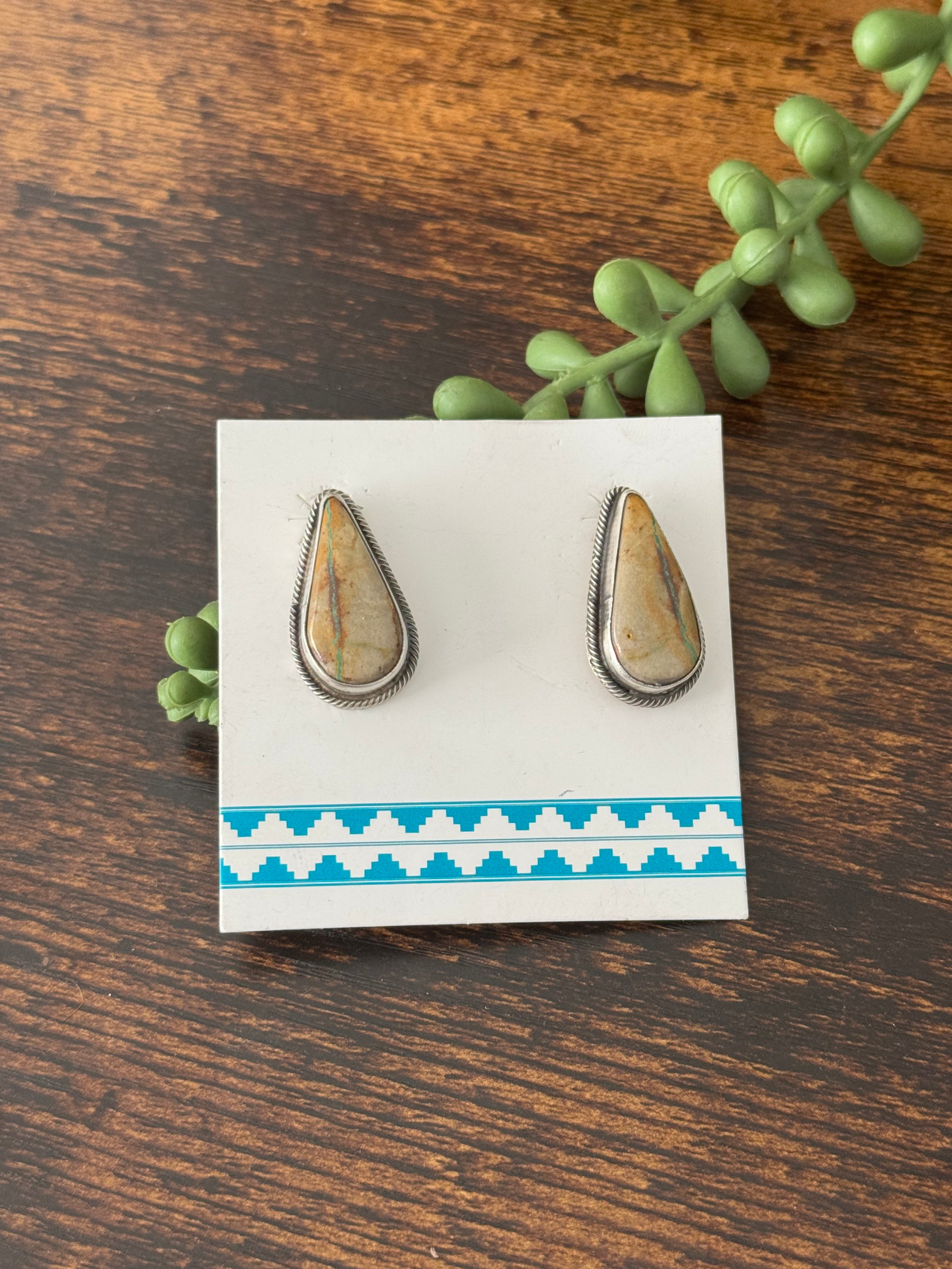 Navajo Made Boulder Turquoise & Sterling Silver Post Earrings