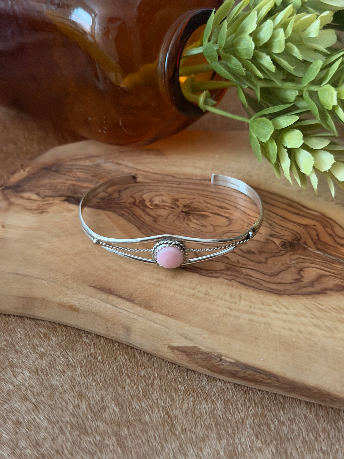 Navajo Made Pink Conch & Sterling Silver Cuff Bracelet