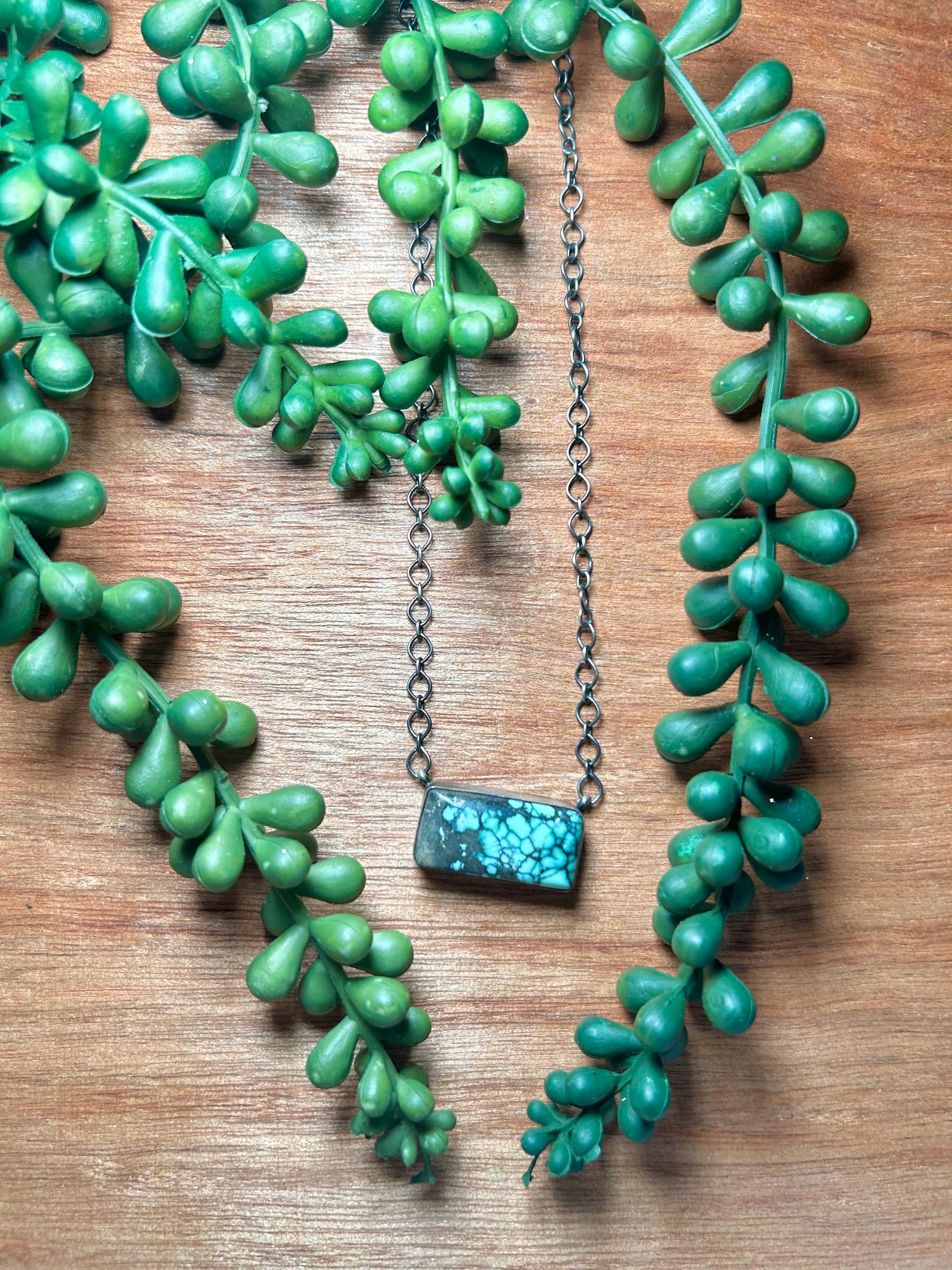 Navajo Made New Lander Varicsite & Sterling Silver Necklace