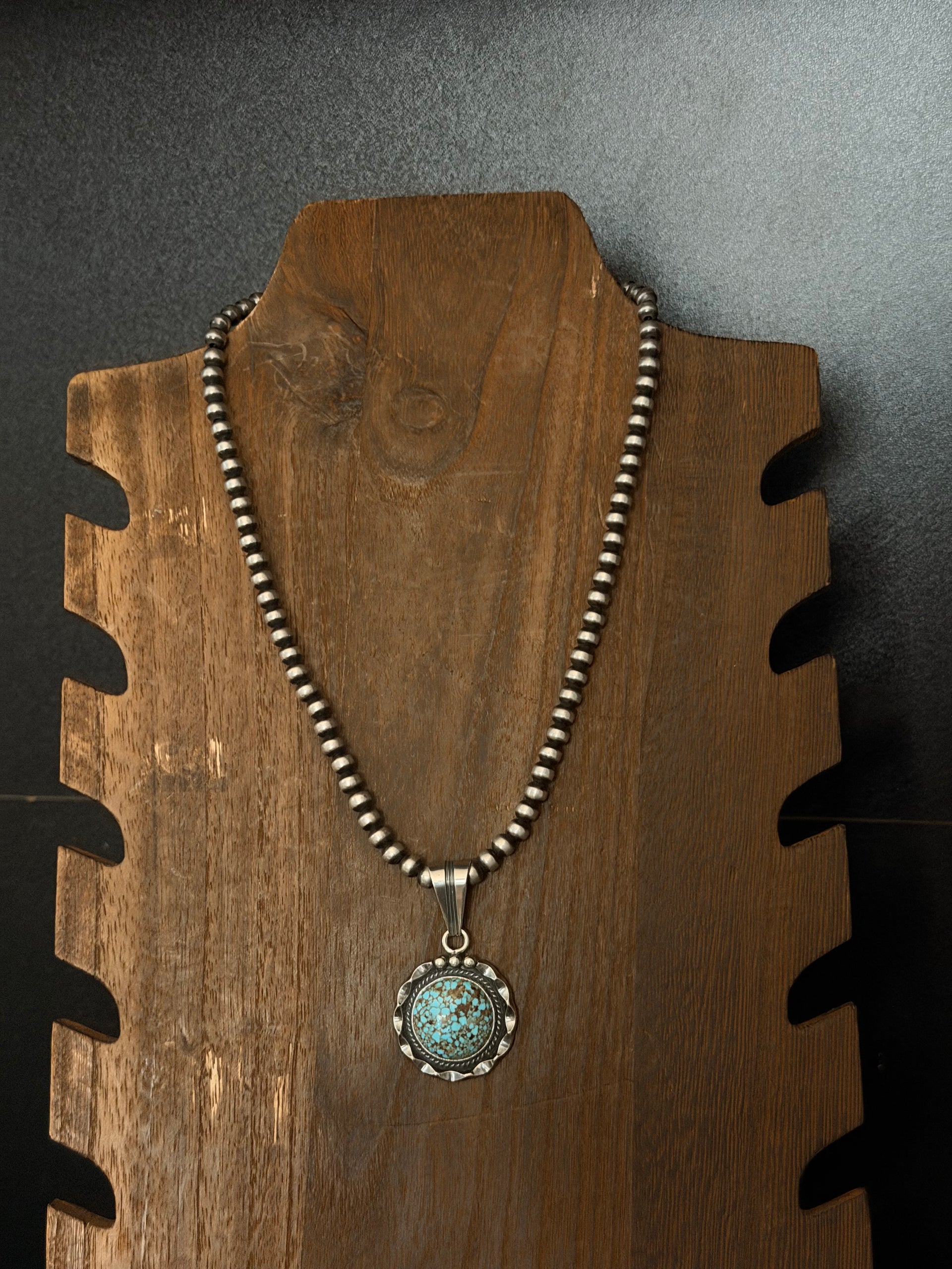 Navajo Made High Grade Kingman Turquoise & Sterling Silver Pendant