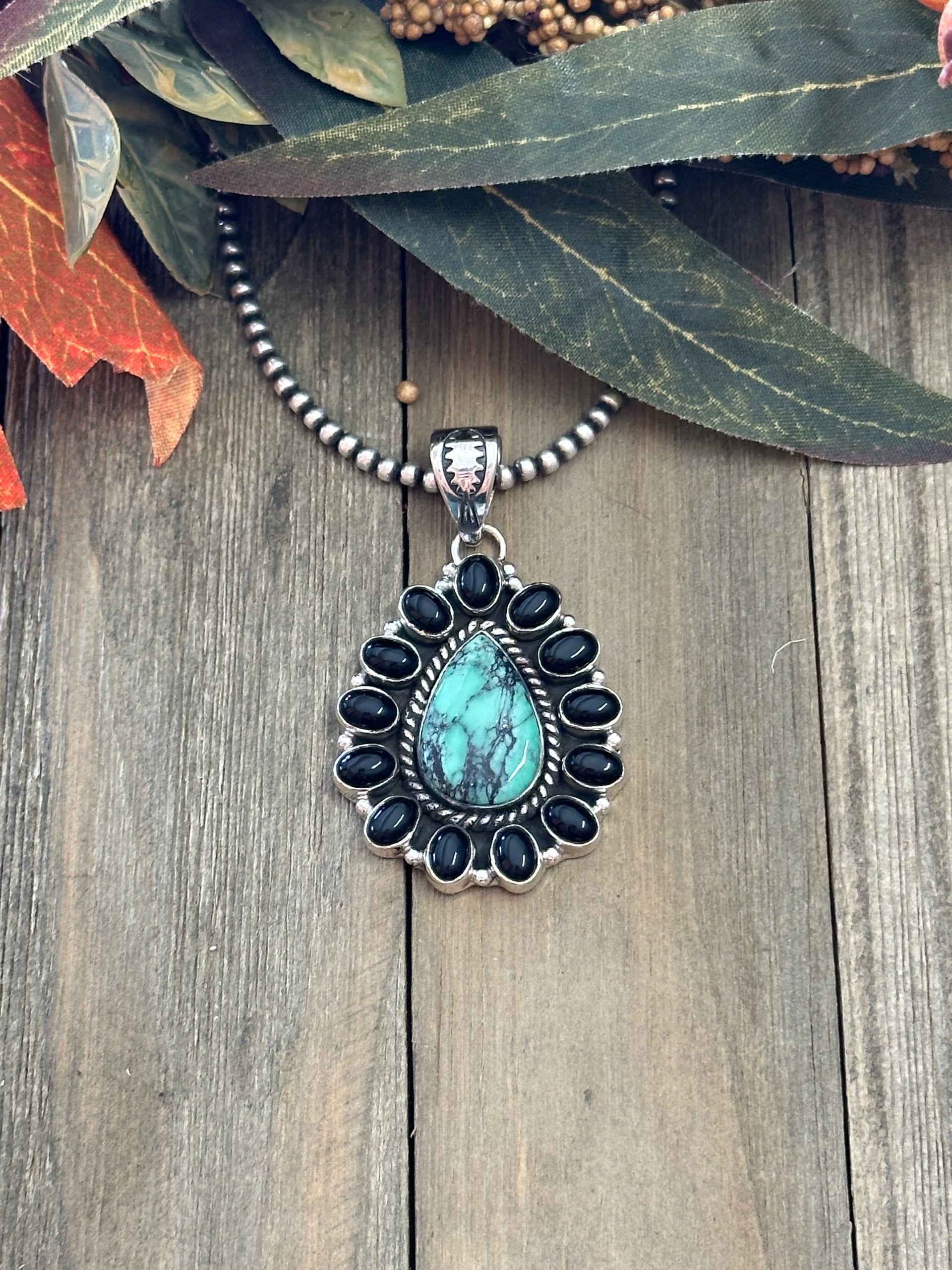 Southwest Handmade Multi Stone & Sterling Silver Cluster Pendant