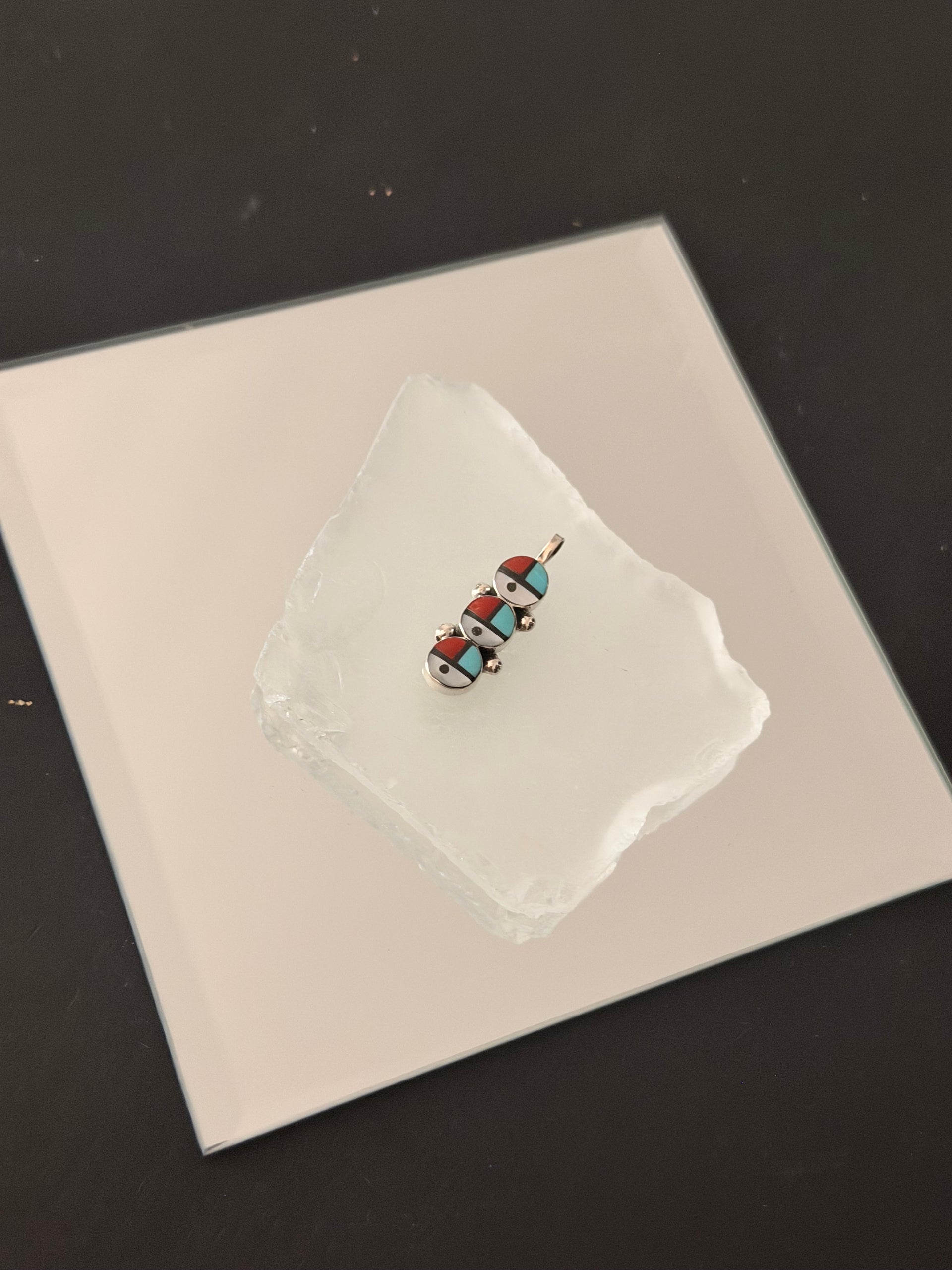 Zuni Made Multi Stone & Sterling Silver Inlay Sunface Pendant