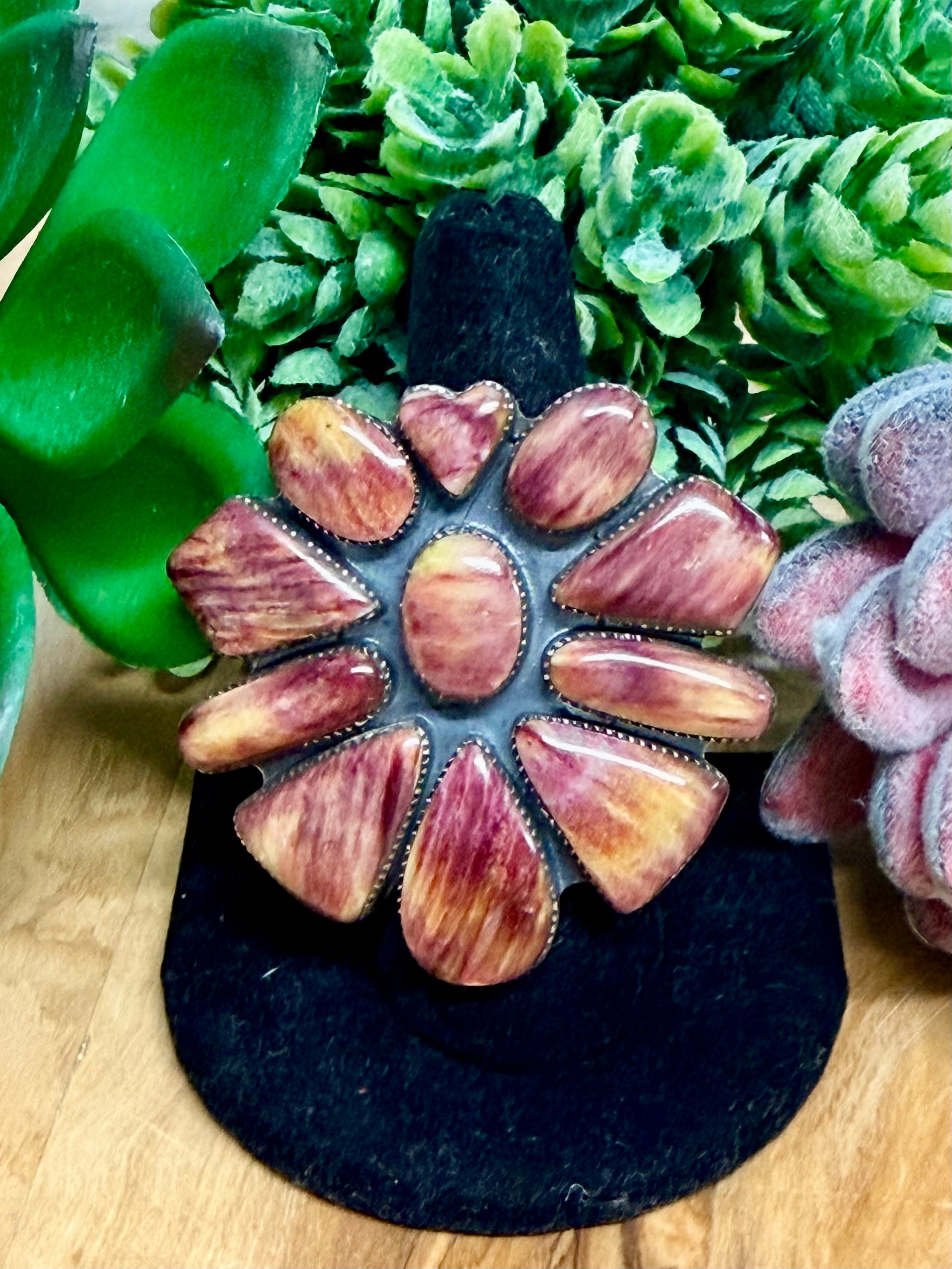 Southwest Handmade Purple Spiny Oyster & Sterling Silver Adjustable Ring