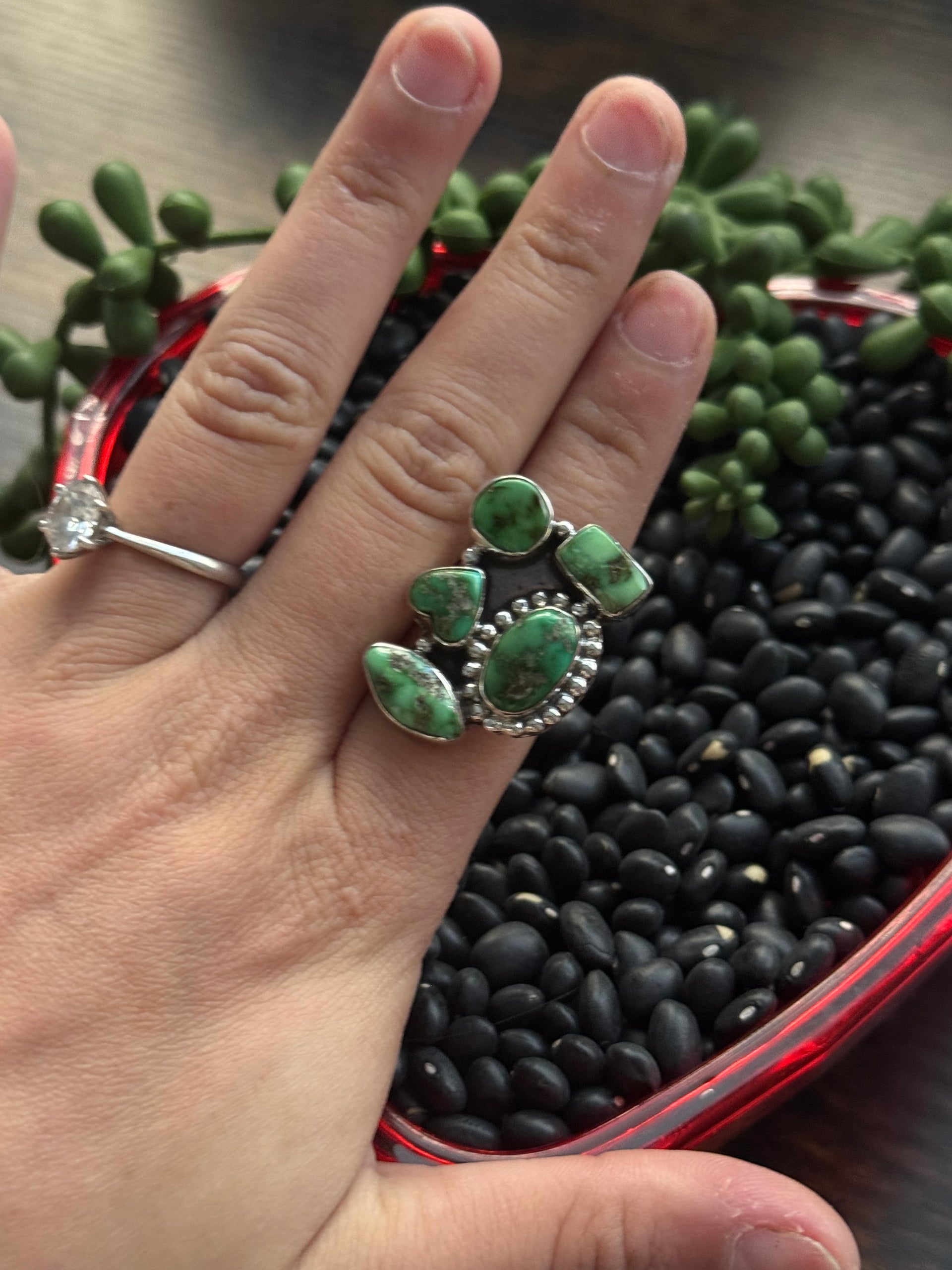 Southwest Handmade Sonoran Mountain Turquoise & Sterling Silver Adjustable Cluster Ring