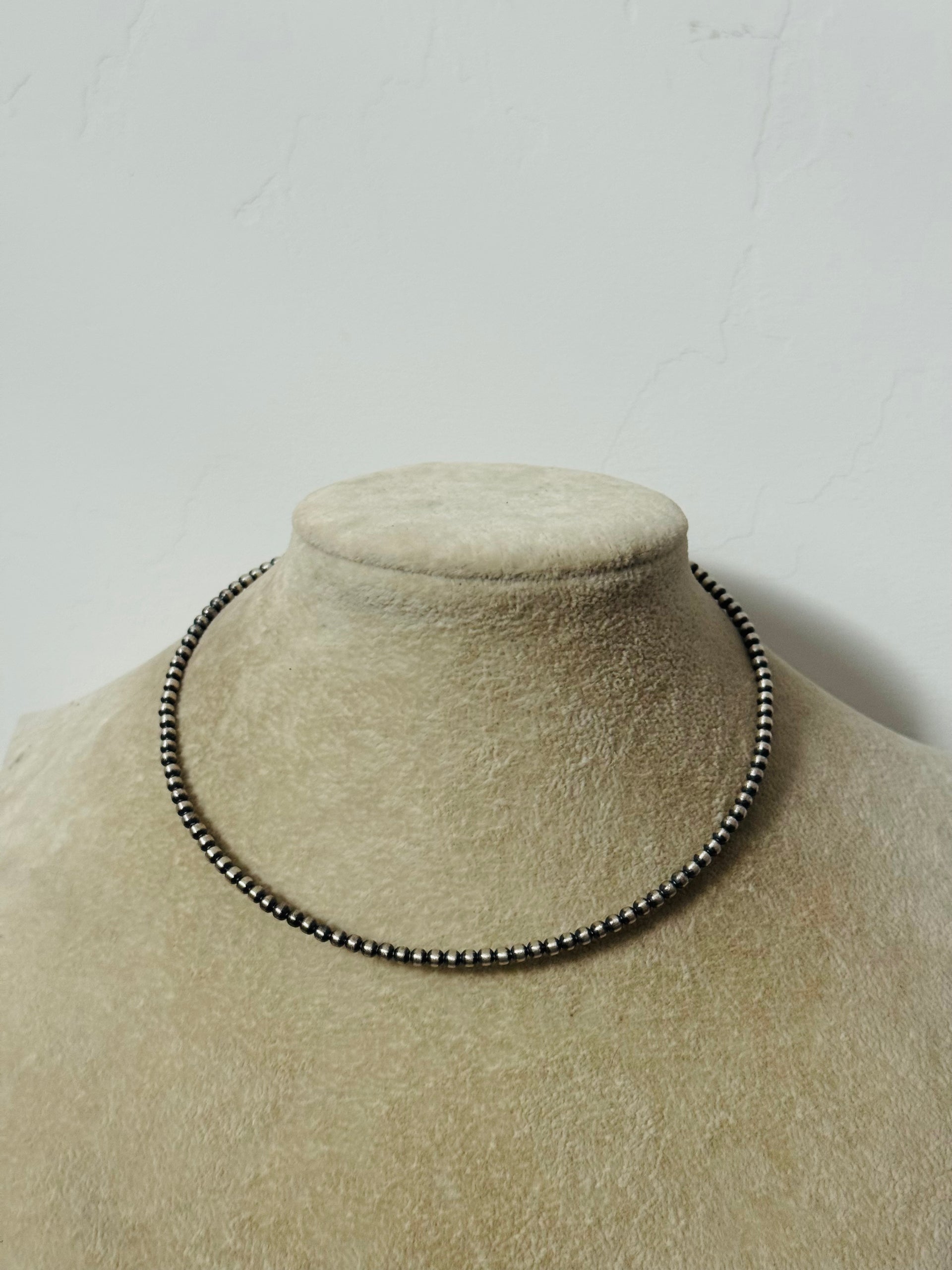 Navajo Strung 3 MM Sterling Silver Pearls Beaded Memory Wire Necklace