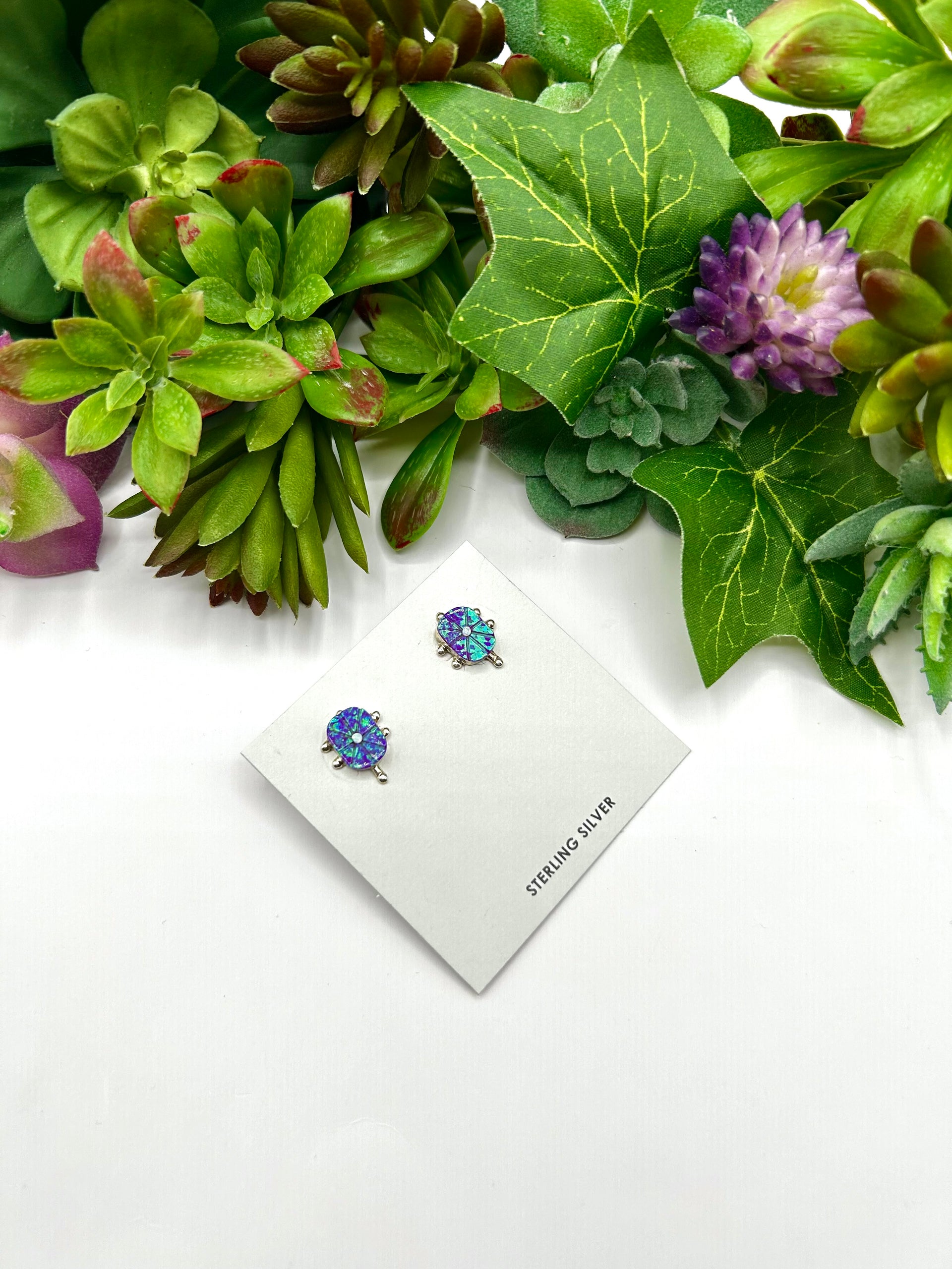 Zuni Made Multi Stone & Sterling Silver Post  Earrings