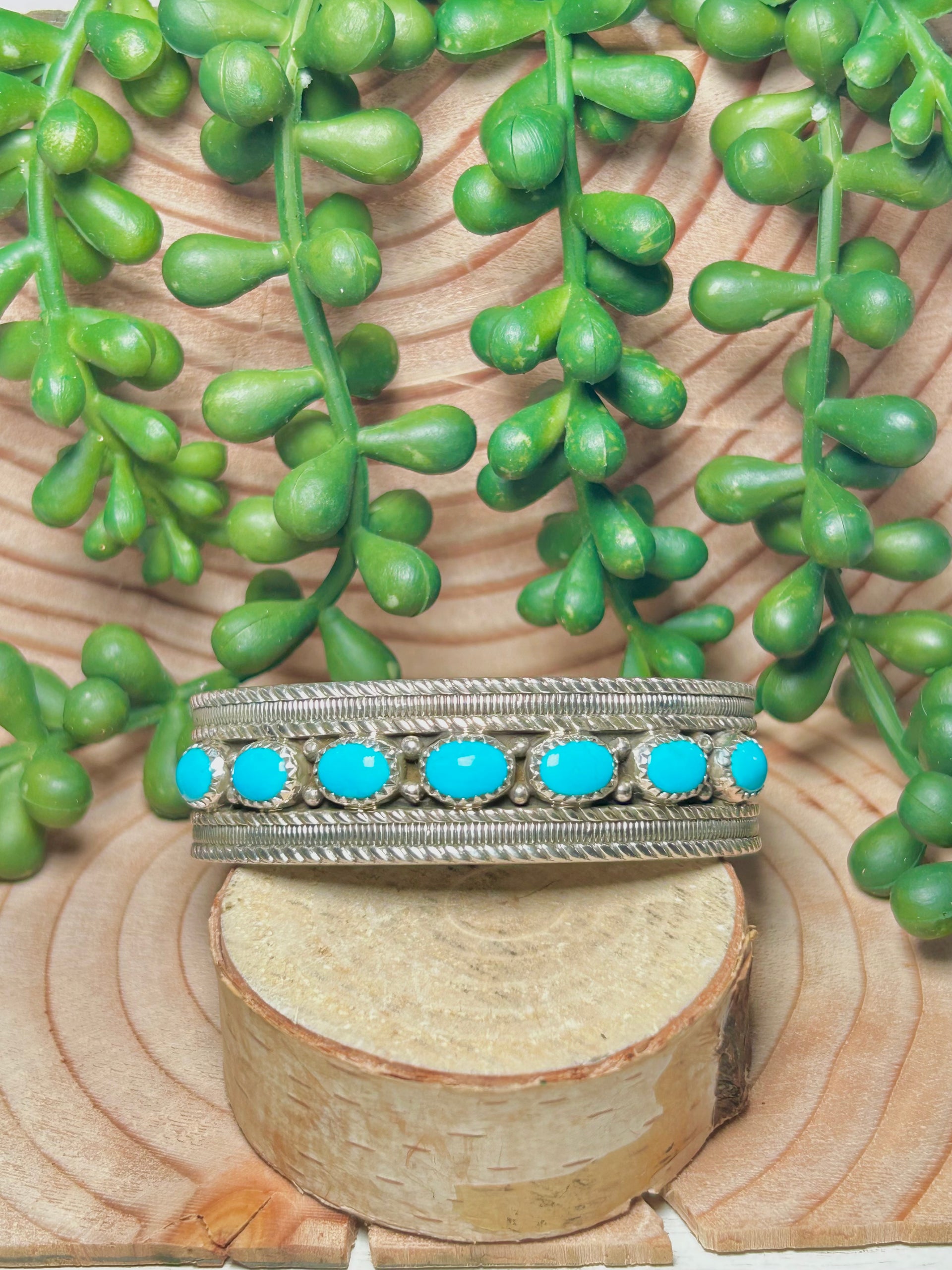 Navajo Made Sleeping Beauty Turquoise & Sterling Silver Cuff Bracelet