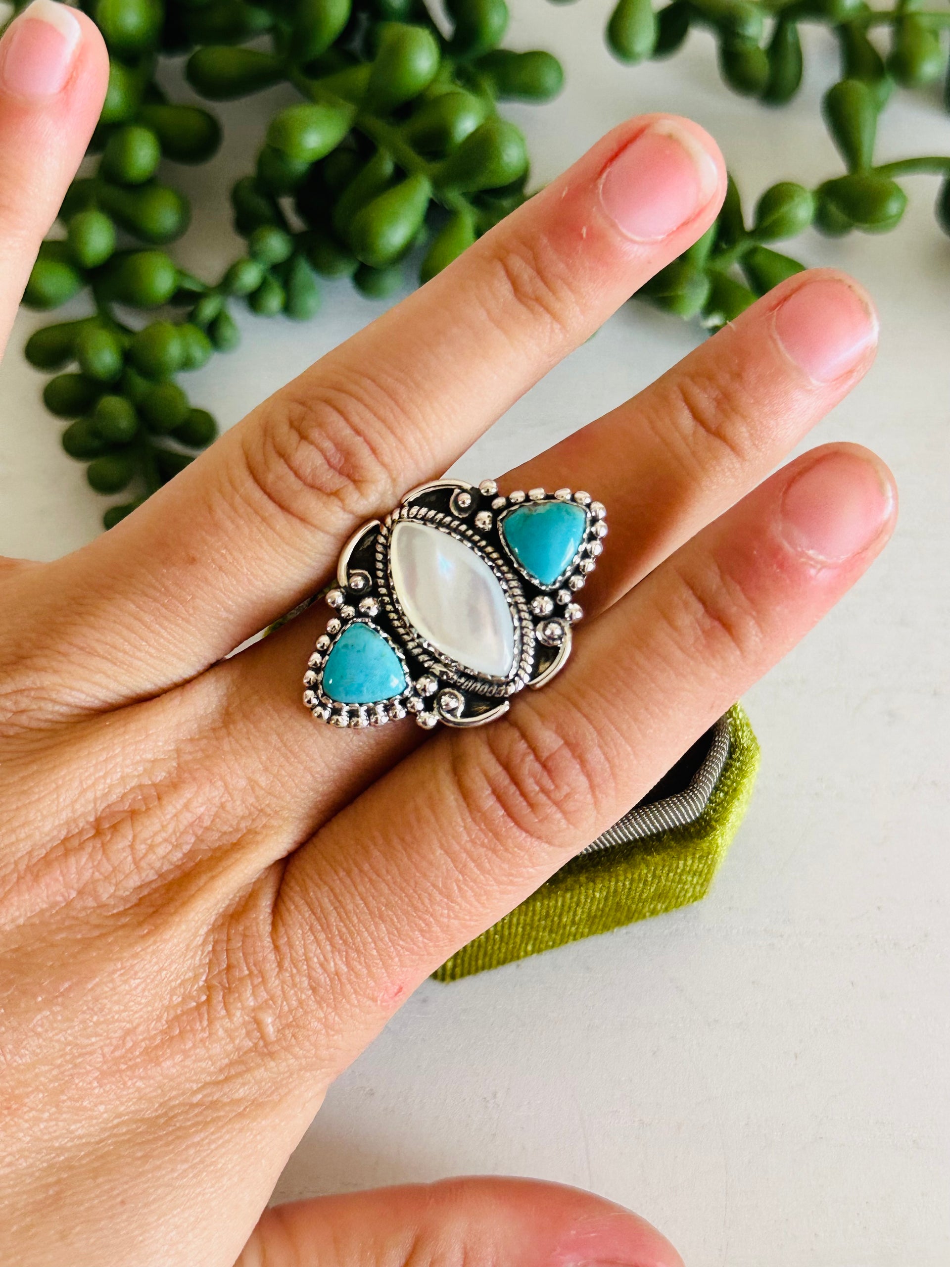 Southwest Handmade Multi Stone & Sterling Silver Adjustable Cluster Ring
