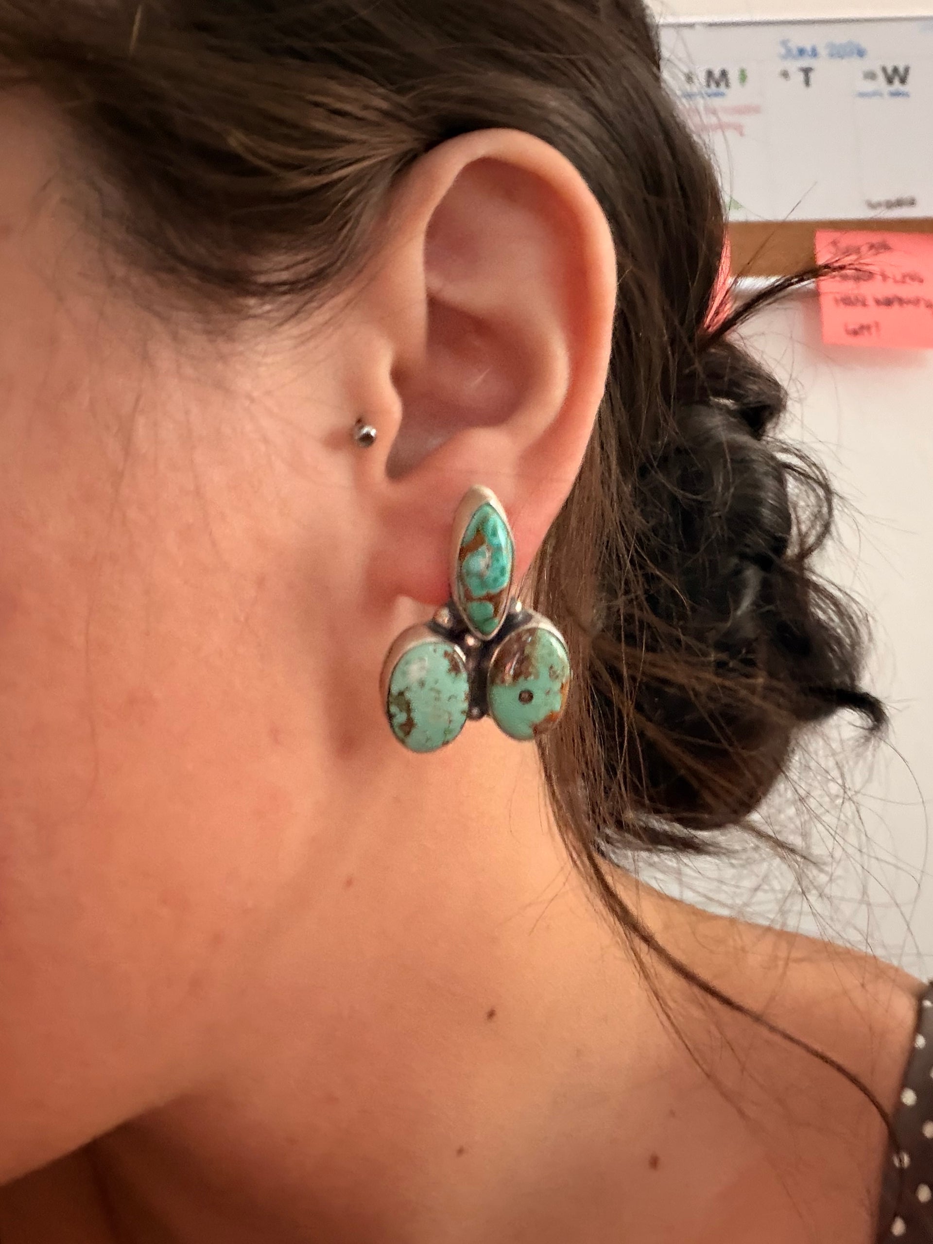 Ella Peters Royston Turquoise & Sterling Silver Post Cluster Earrings