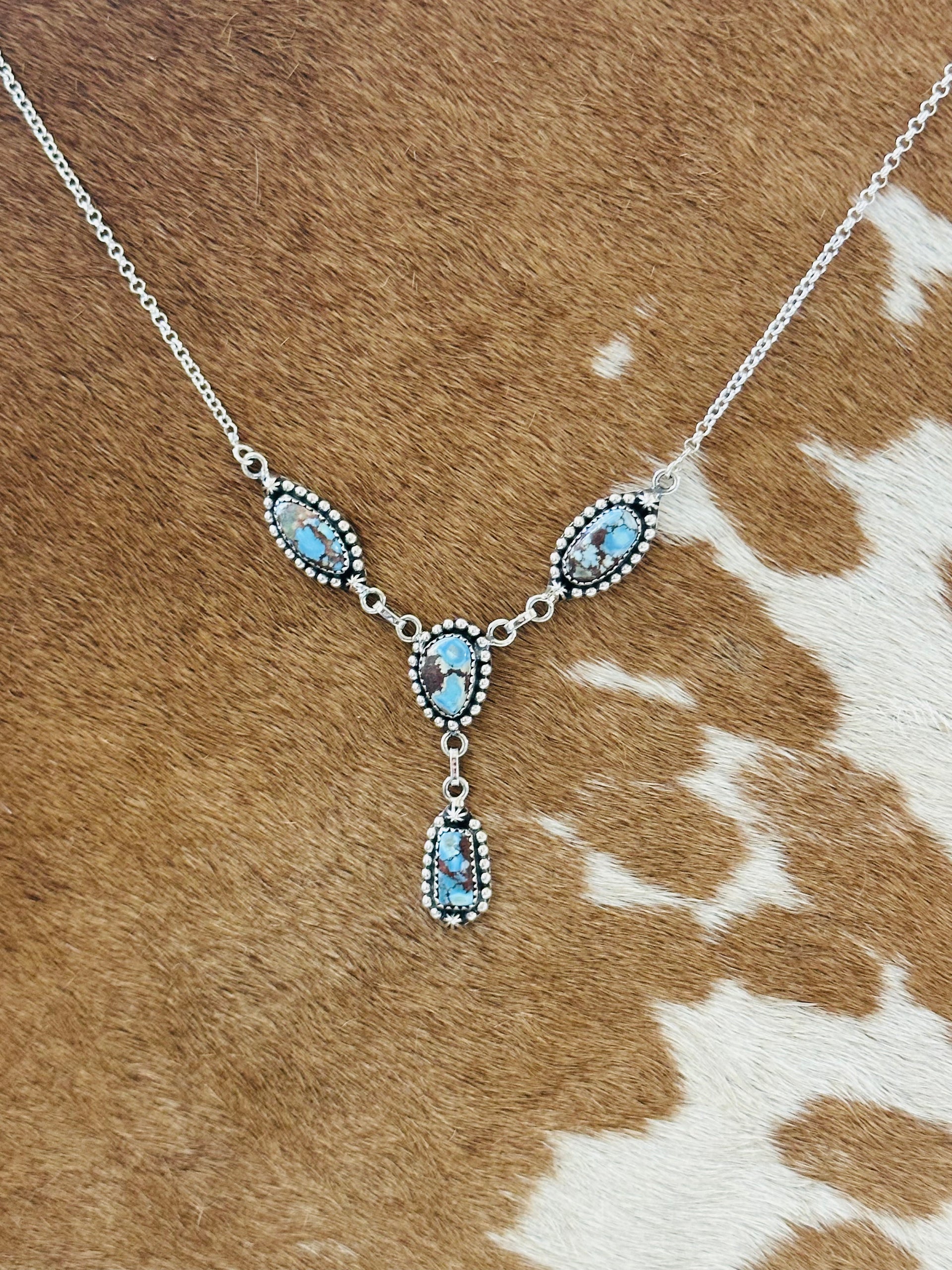Southwest Handmade Golden Hills Turquoise & Sterling Silver Lariat Necklace