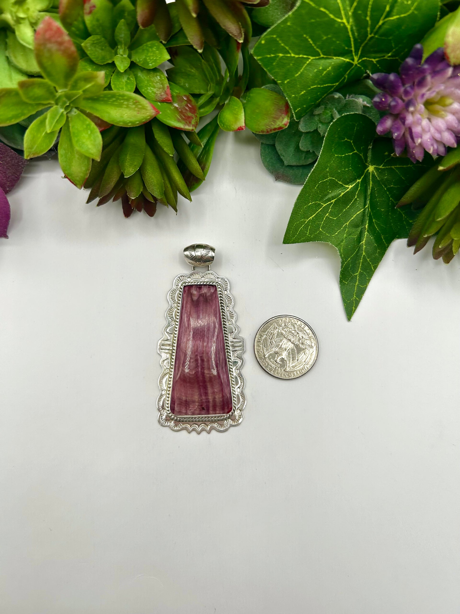 Navajo Made Purple Spiny Oyster & Sterling Silver Pendant