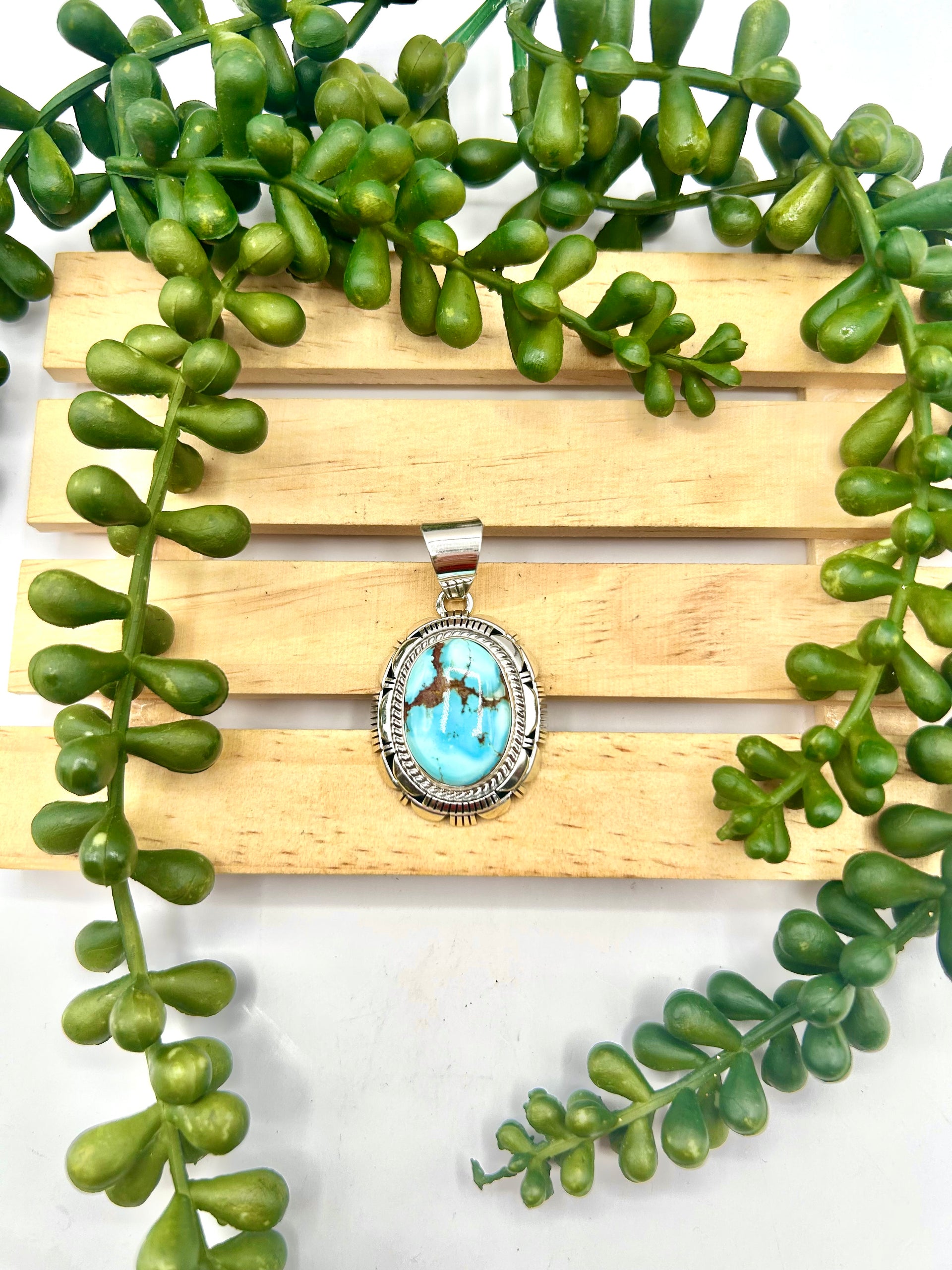 Larry Moses Yazzie Golden Hill Turquoise & Sterling Silver Pendant