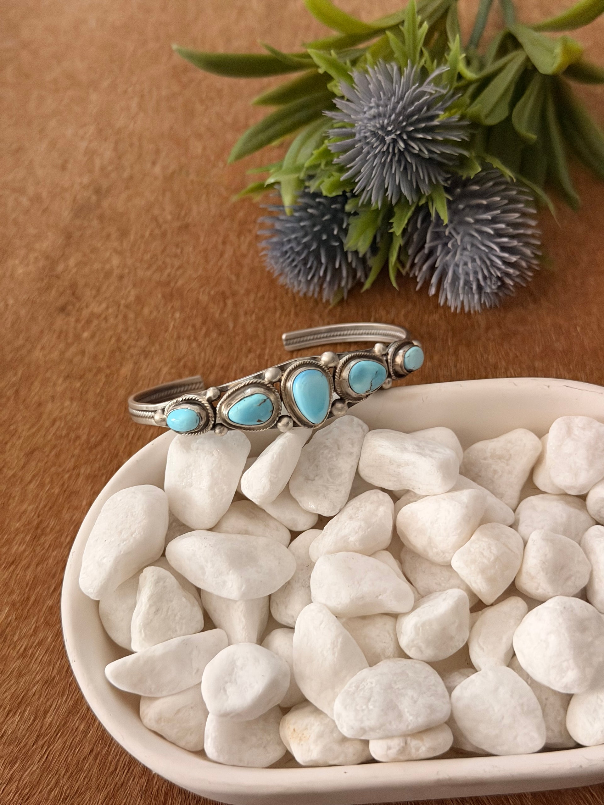 Bobby Johnson Golden Hills Turquoise & Sterling Silver Cuff Bracelet