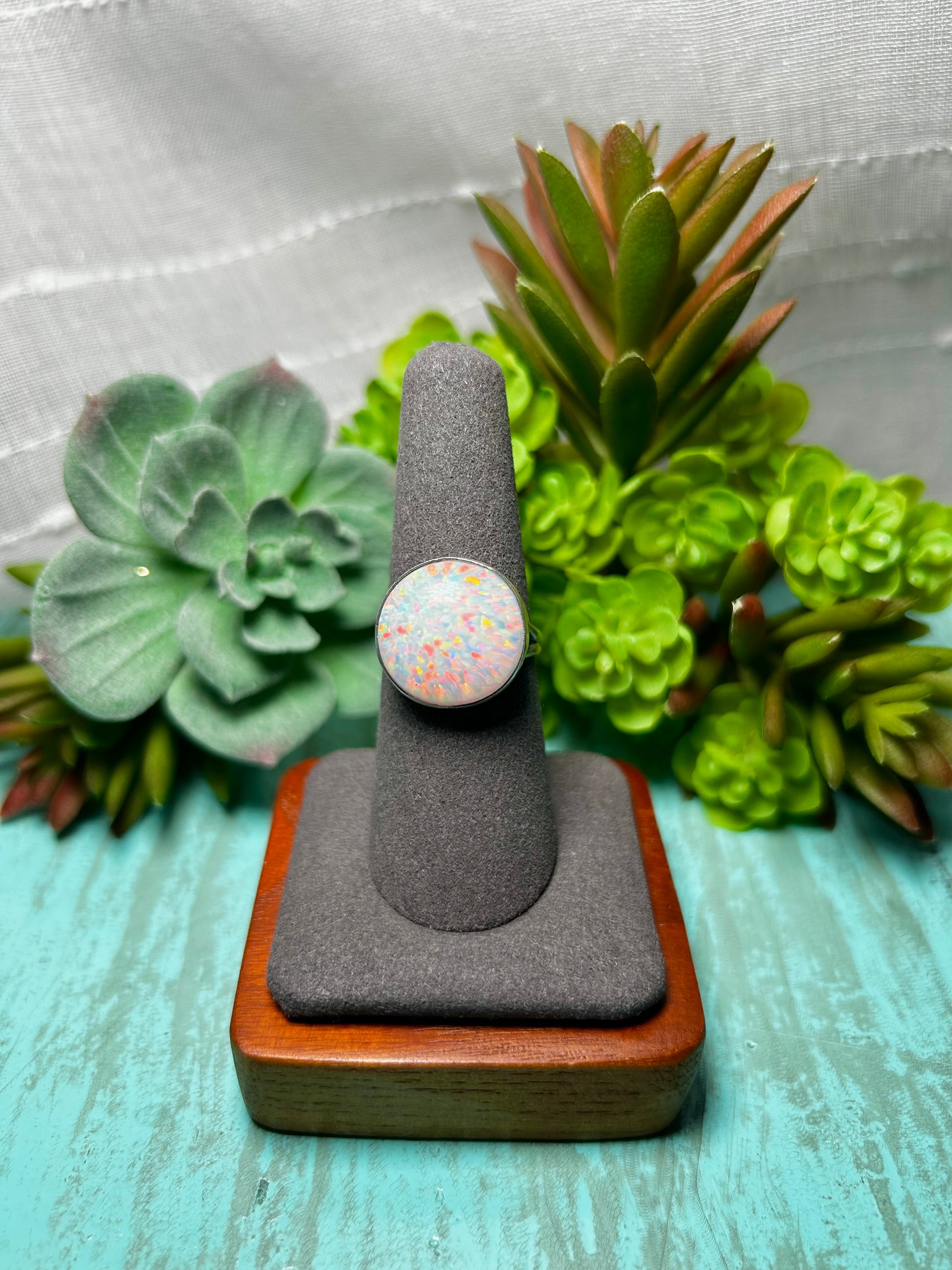 Navajo Made Opal & Sterling Sliver  Ring Size 7.75