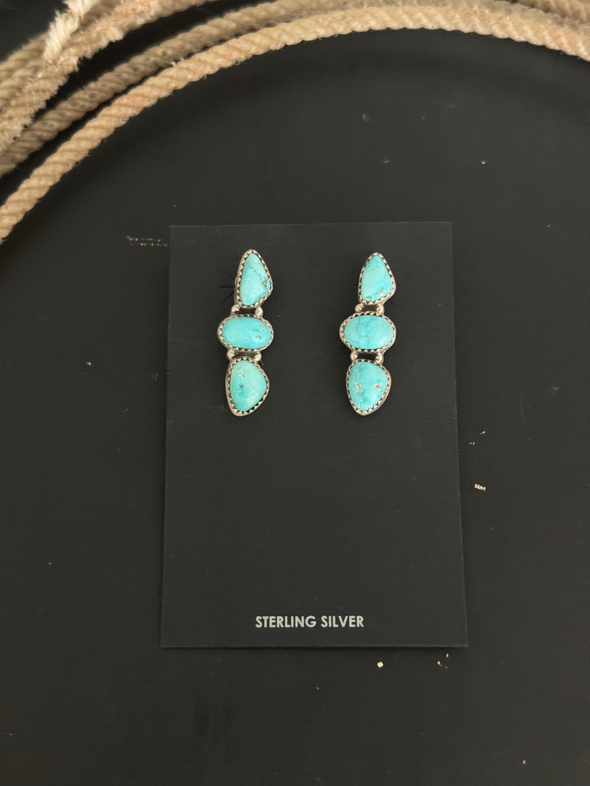 Southwest Handmade Royston Turquoise & Sterling Silver Post Dangles Earrings