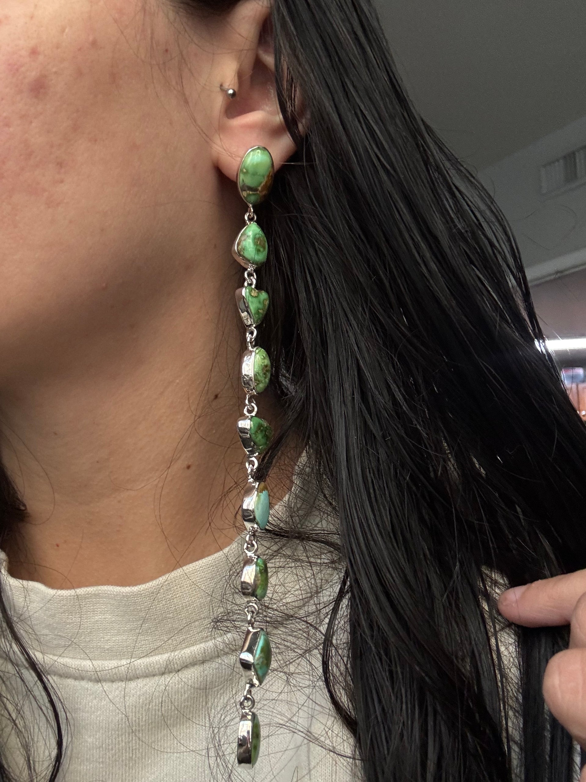 Southwest Handmade Sonoran Mountain Turquoise & Sterling Silver Post Dangle Earrings