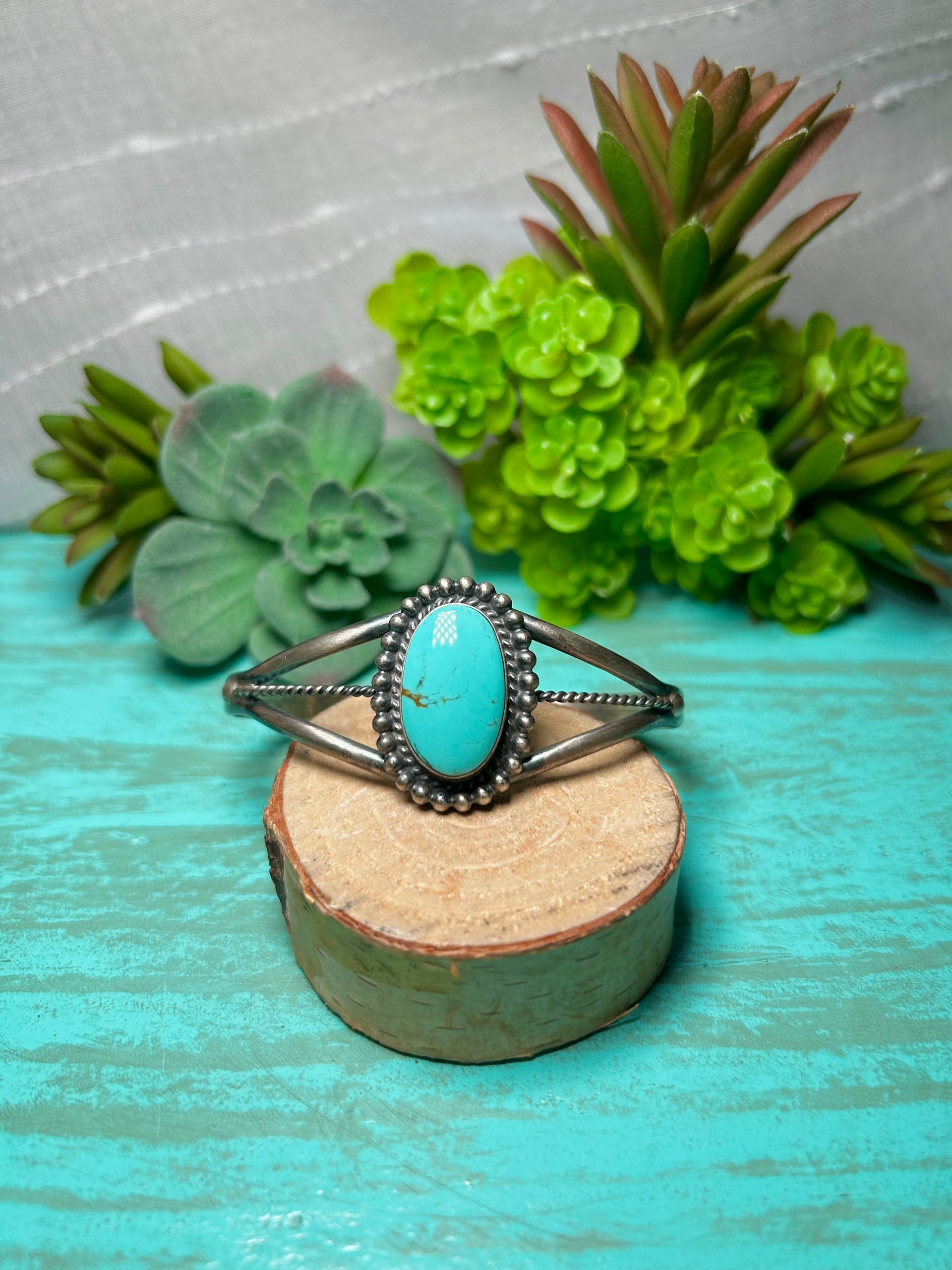 Navajo Made Kingman Turquoise & Sterling Silver Cuff Bracelet