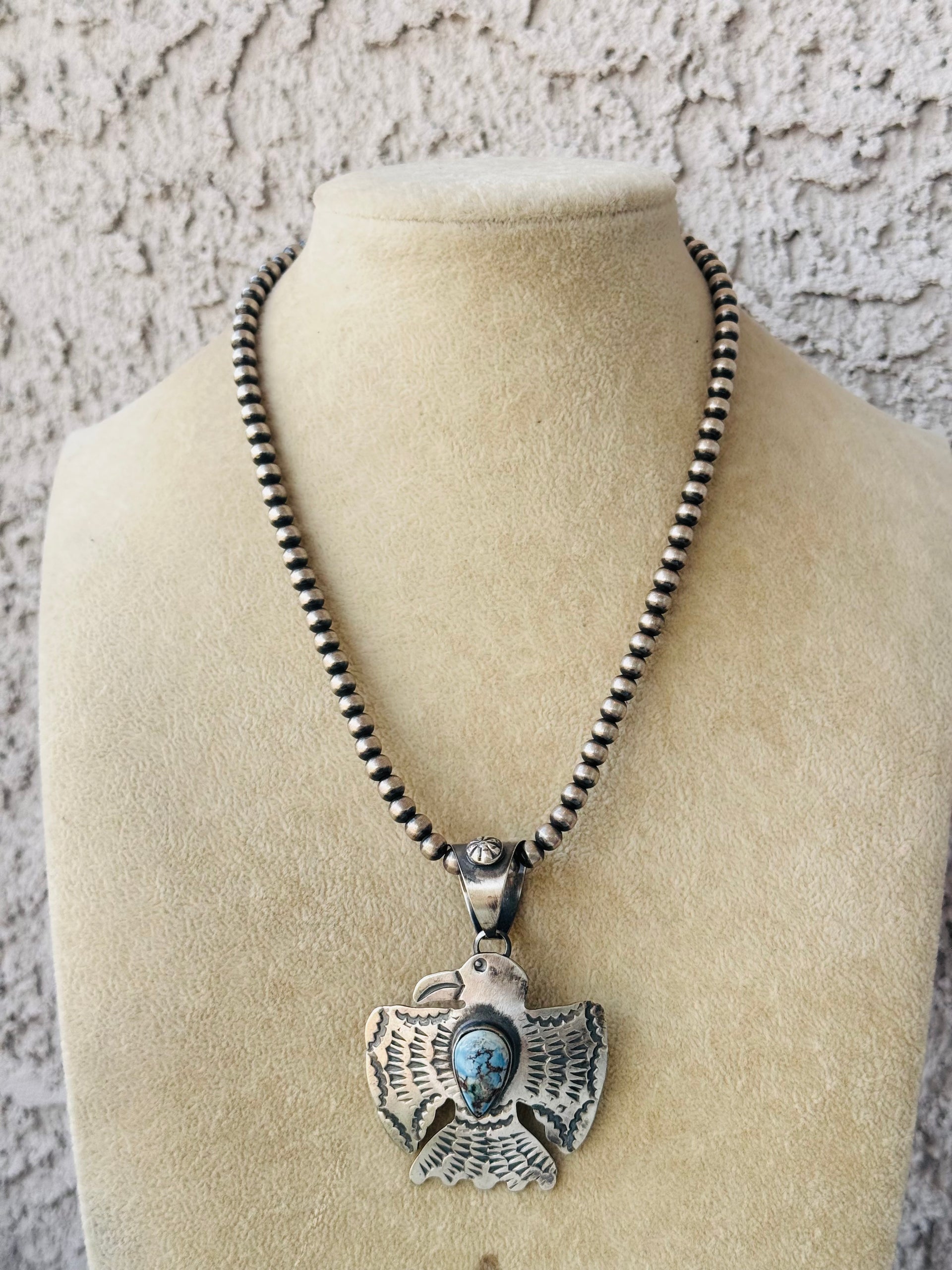 Chimney Butte Golden Hills Turquoise & Sterling Silver Thunderbird Pendant