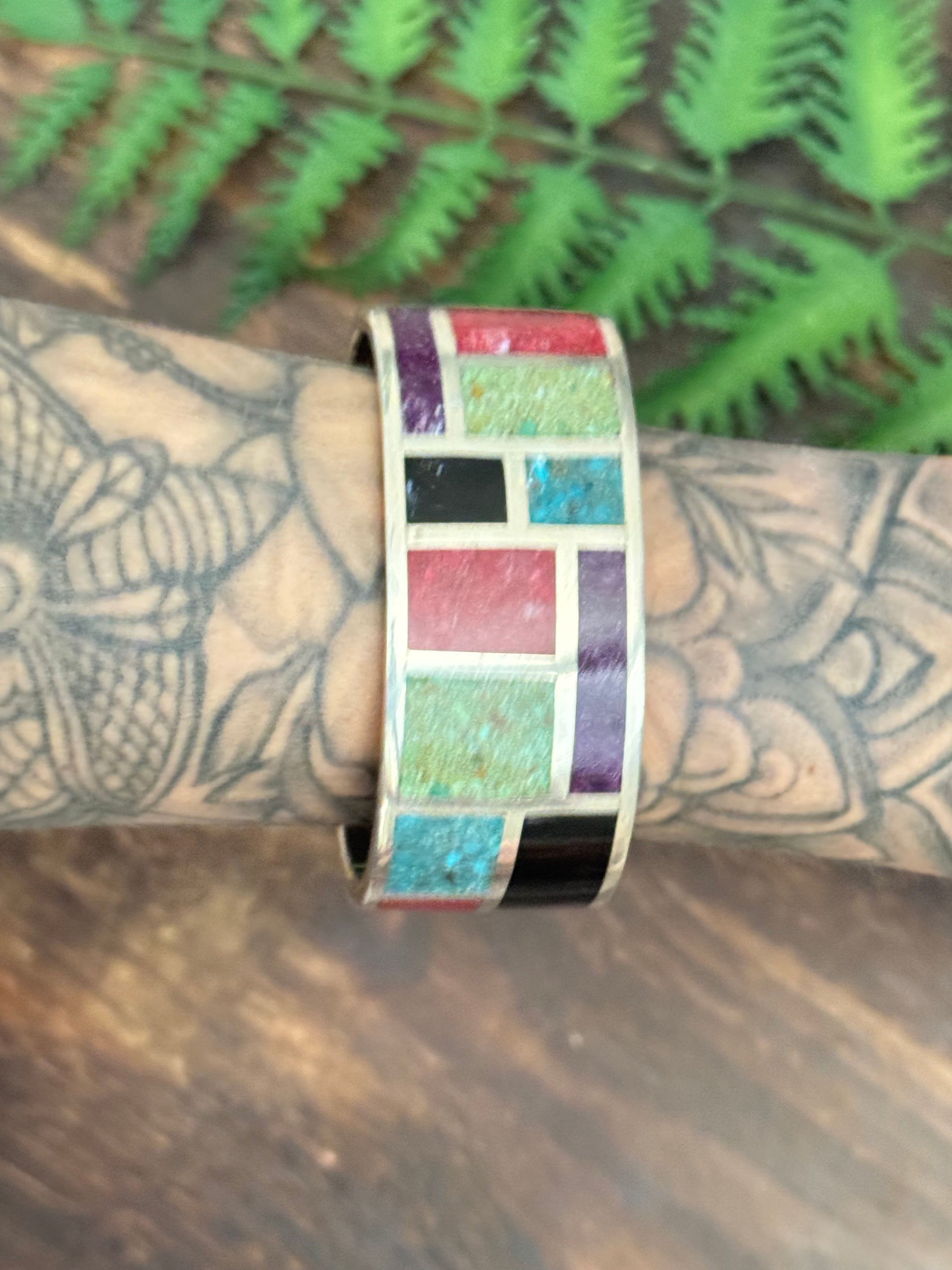 Leslie Nez Multi Stone & Sterling Silver Inlay Cuff Bracelet