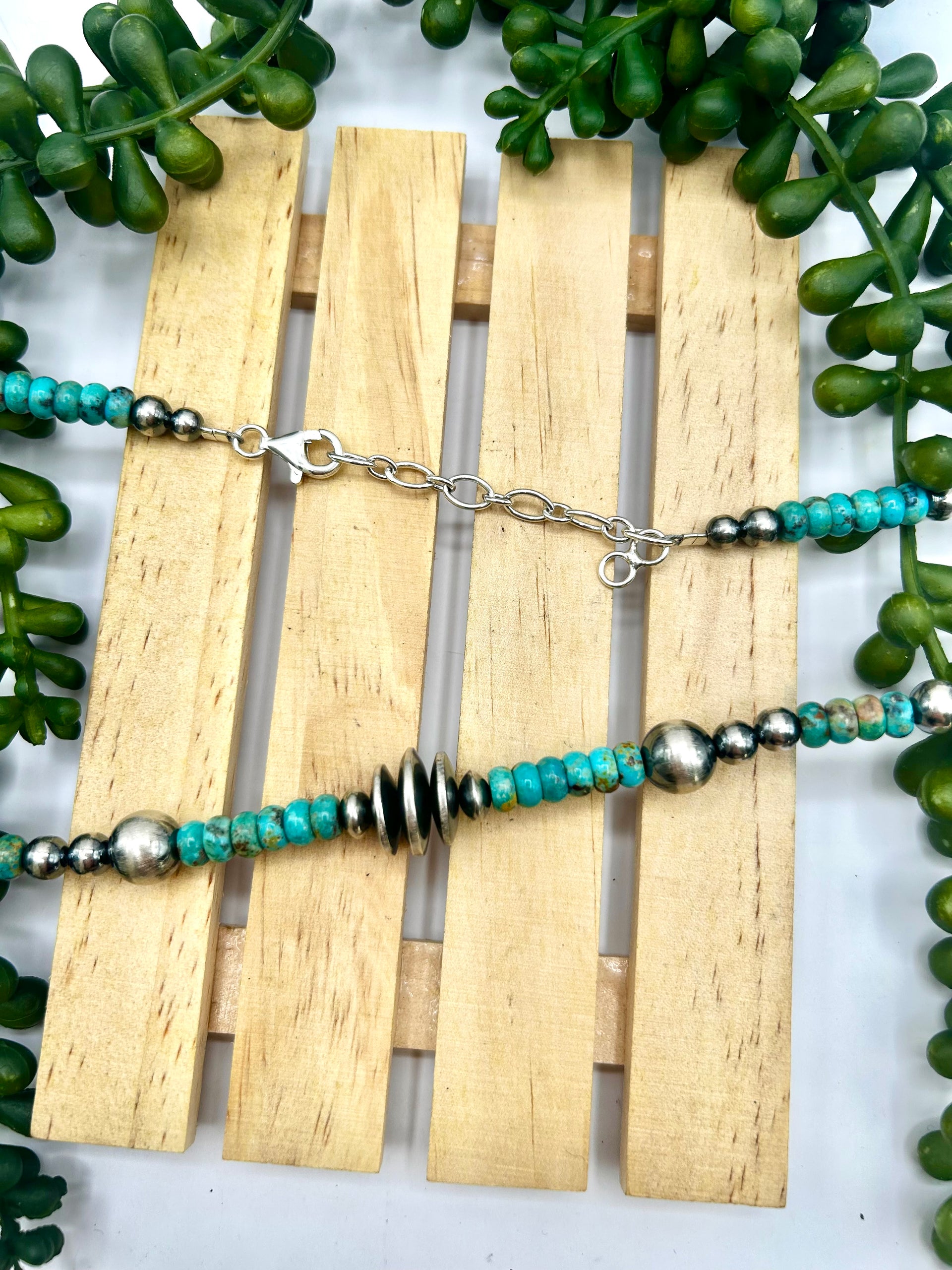 Navajo Made Strung Kingman Turquoise & Sterling Silver Necklace