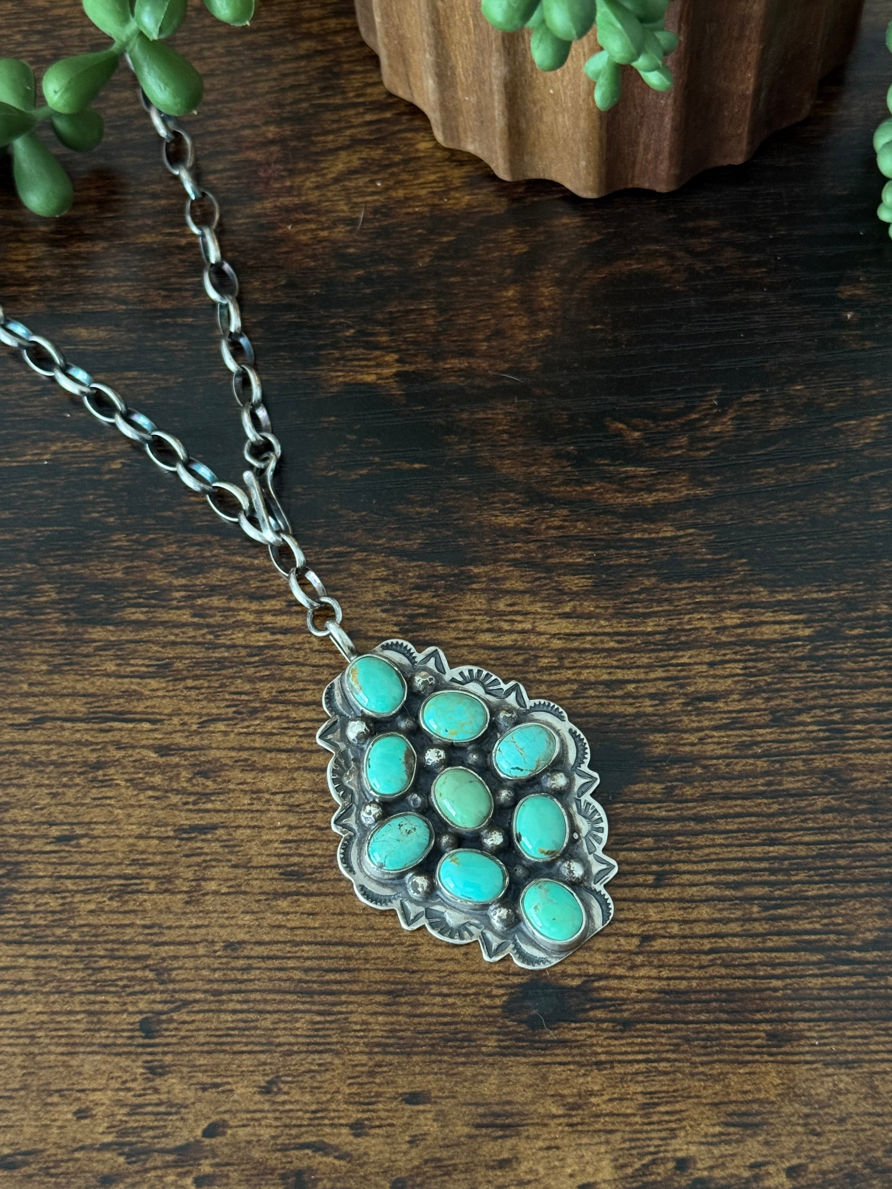 Navajo Made Kingman Turquoise & Sterling Silver Necklace