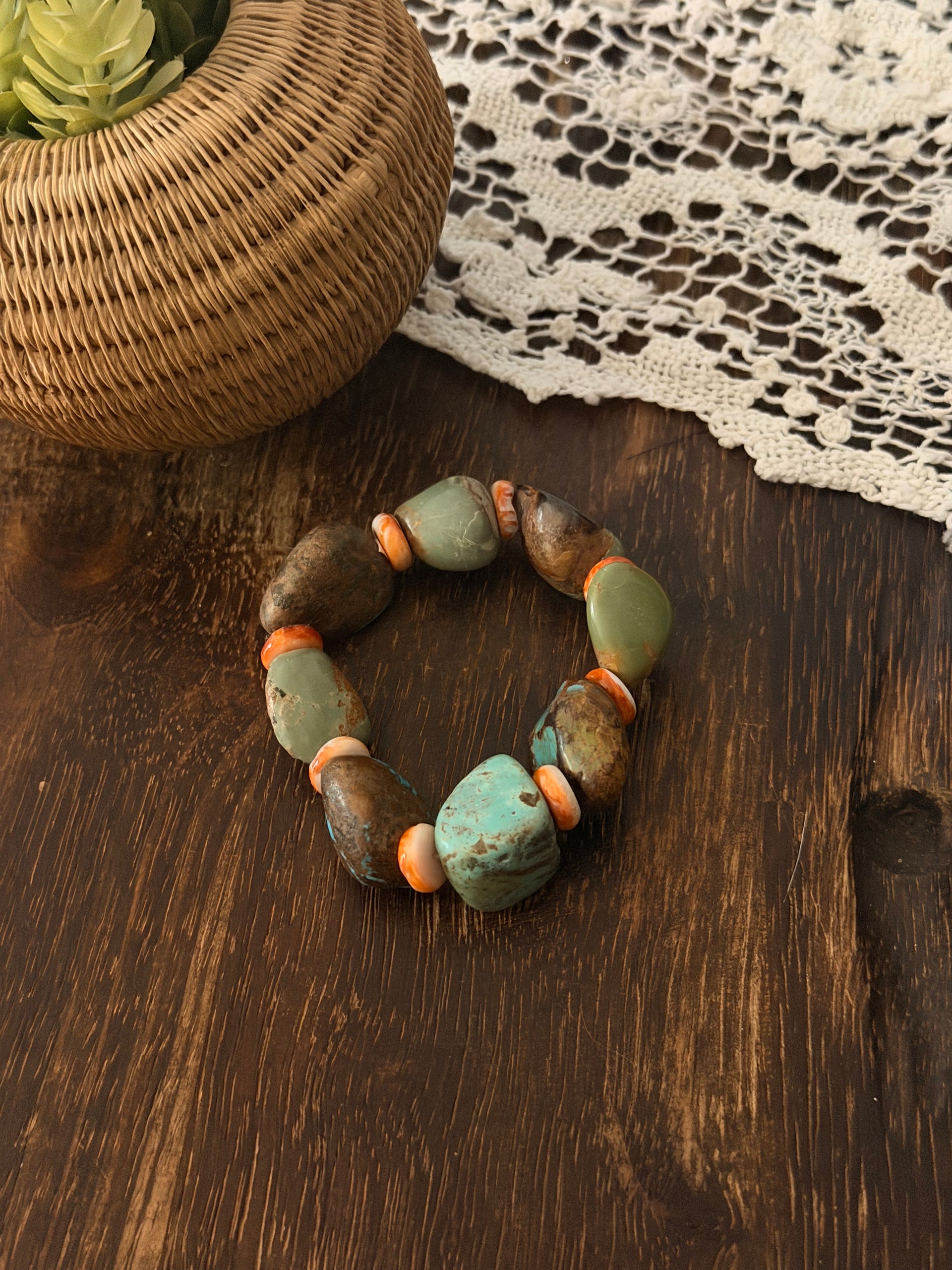Navajo Strung Multi Stone Stretch Beaded Bracelet
