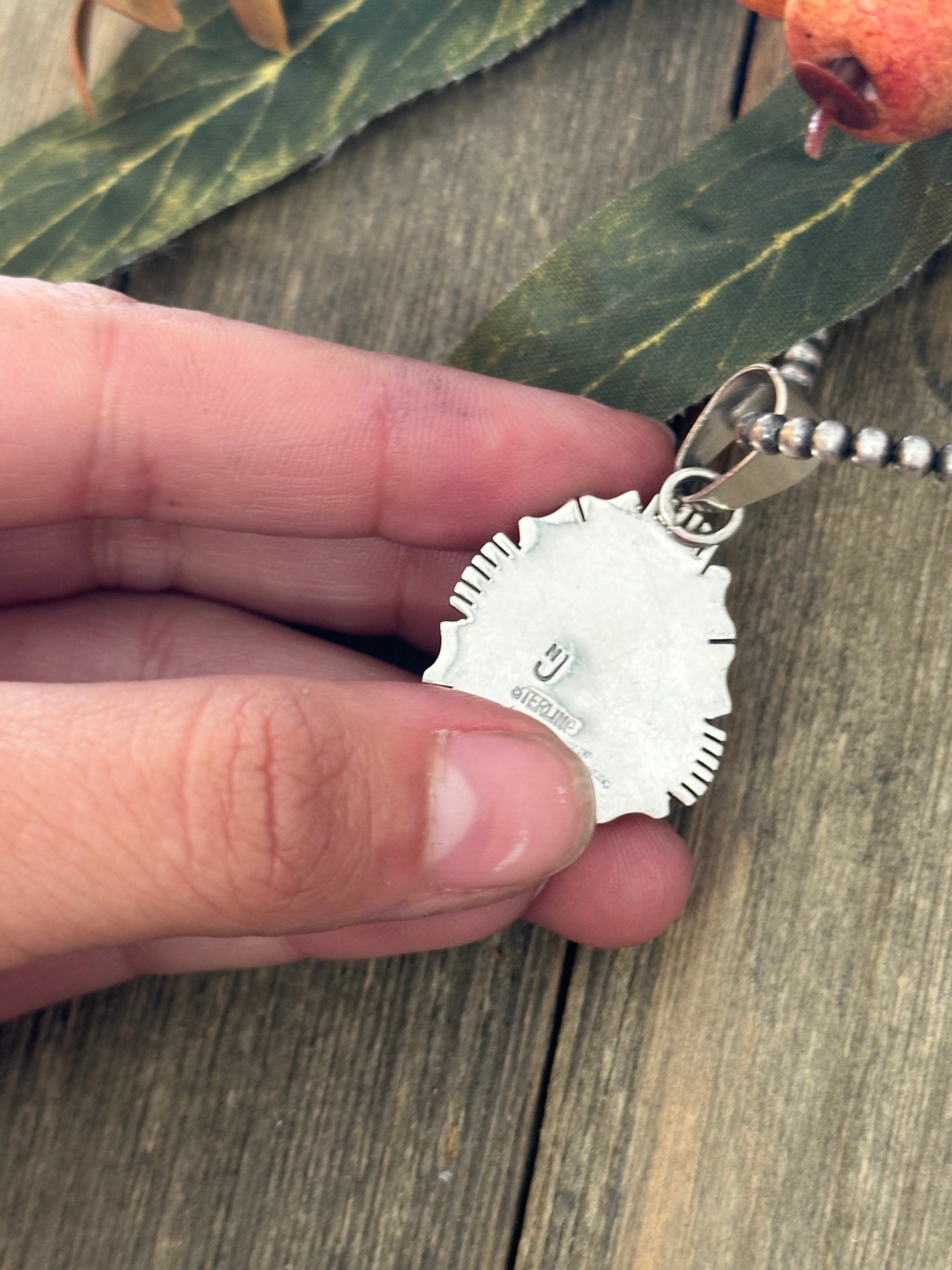 Navajo Made White Buffalo & Sterling Silver Pendant