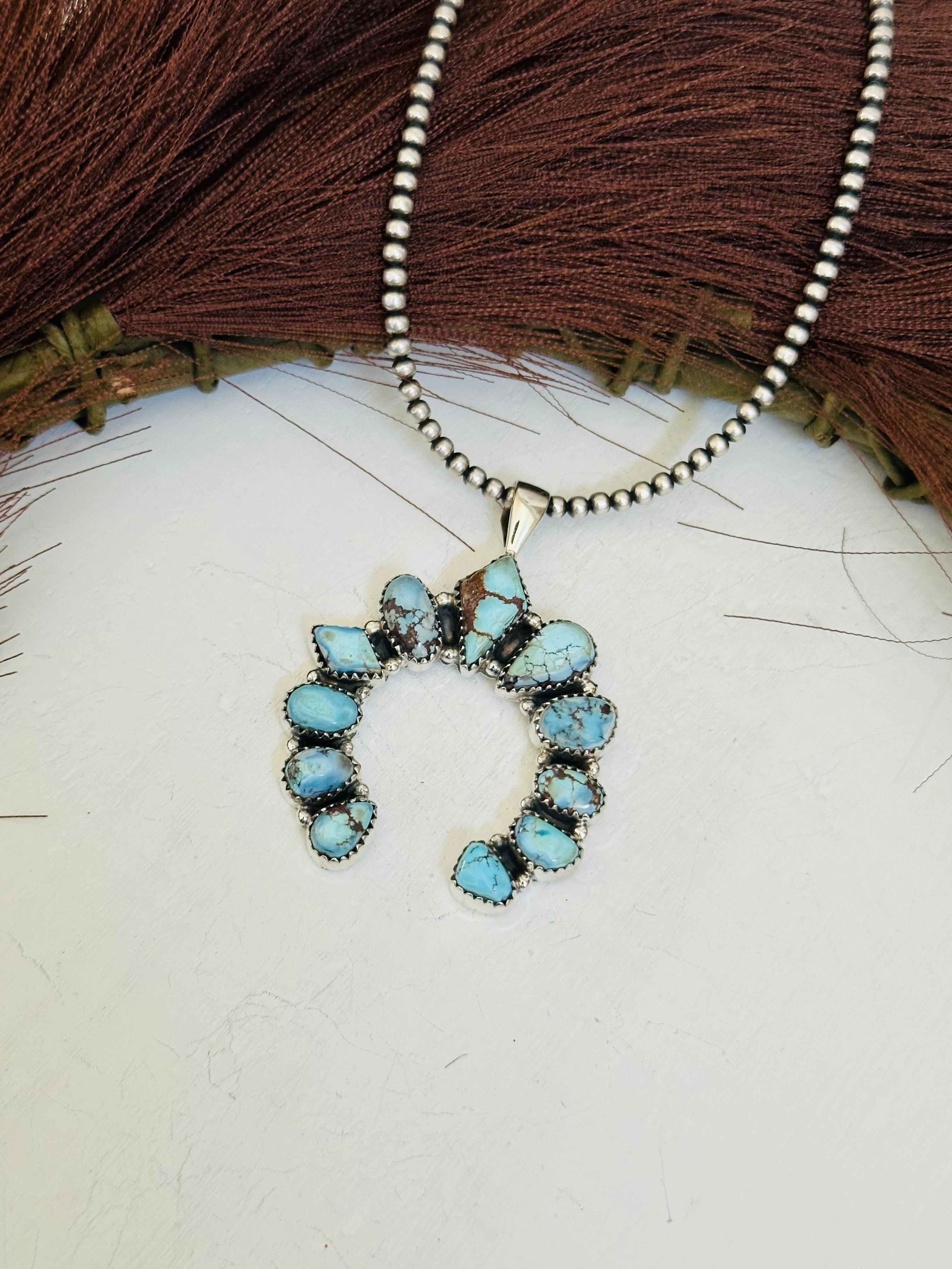 Southwest Handmade Golden Hills Turquoise & Sterling Silver Naja Pendant