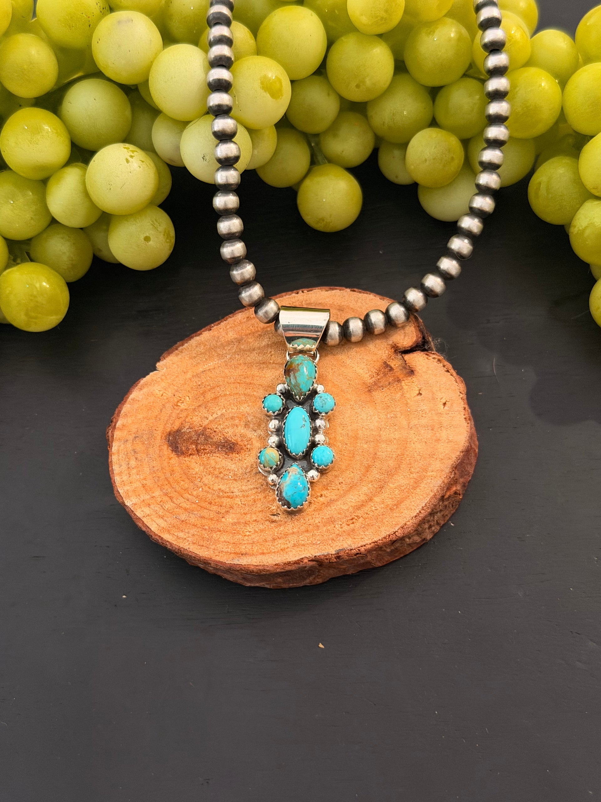 Julia Etsitty Kingman Turquoise & Sterling Silver Cluster Pendant