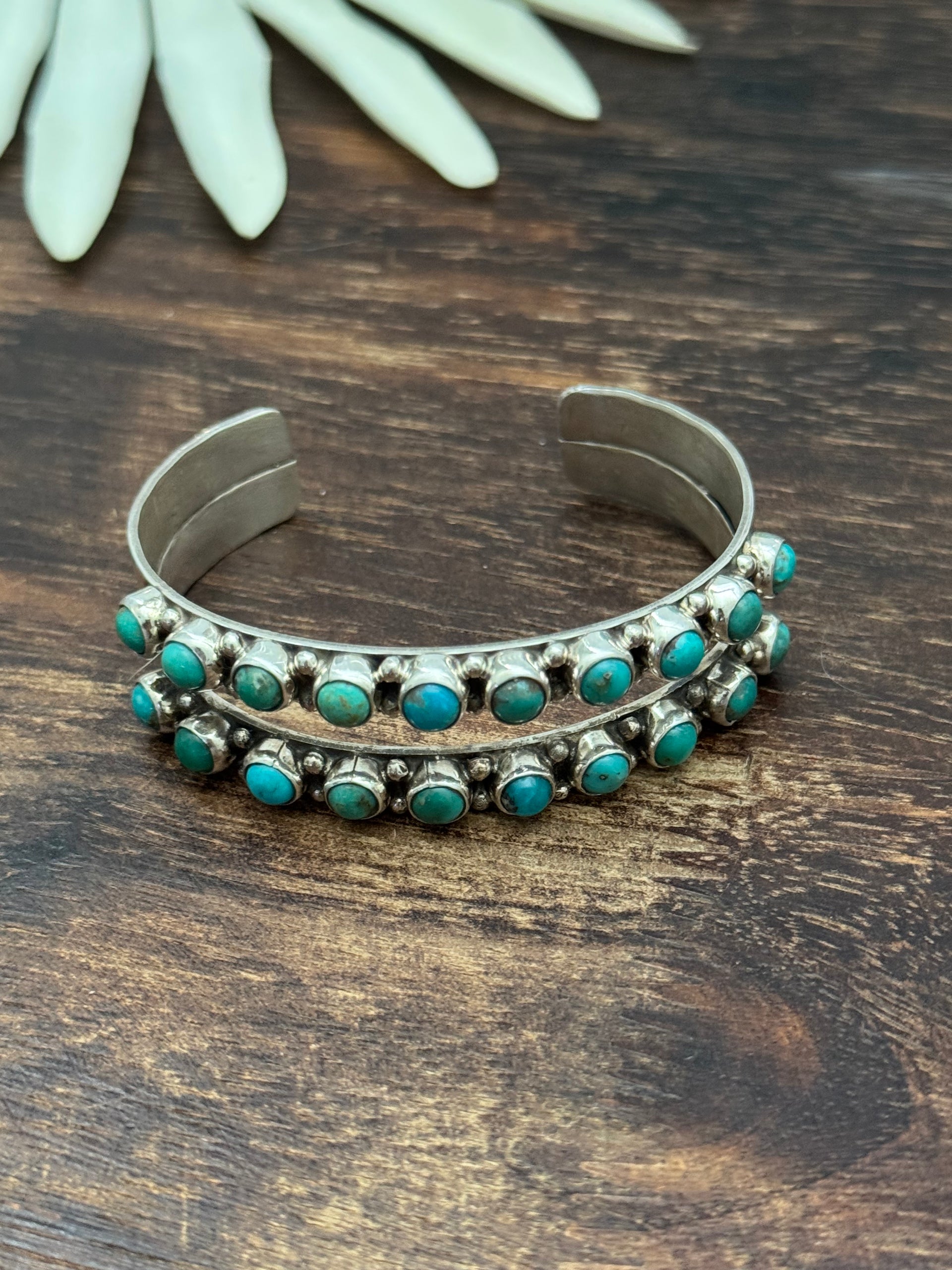 Navajo Handmade Kingman Turquoise & Sterling Silver Cuff Bracelet