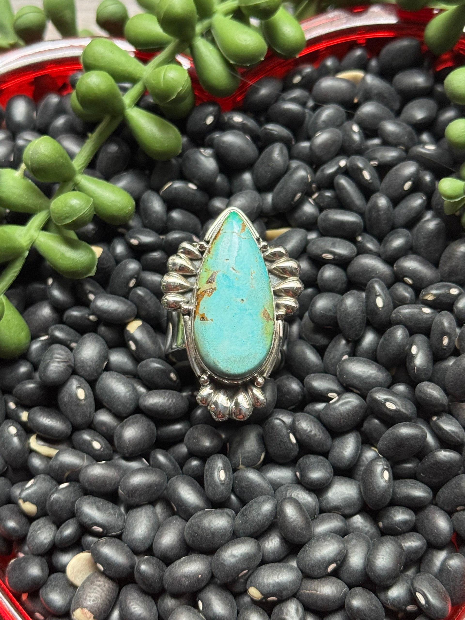 Southwest Handmade Sonoran Mountain Turquoise & Sterling Silver Adjustable Ring
