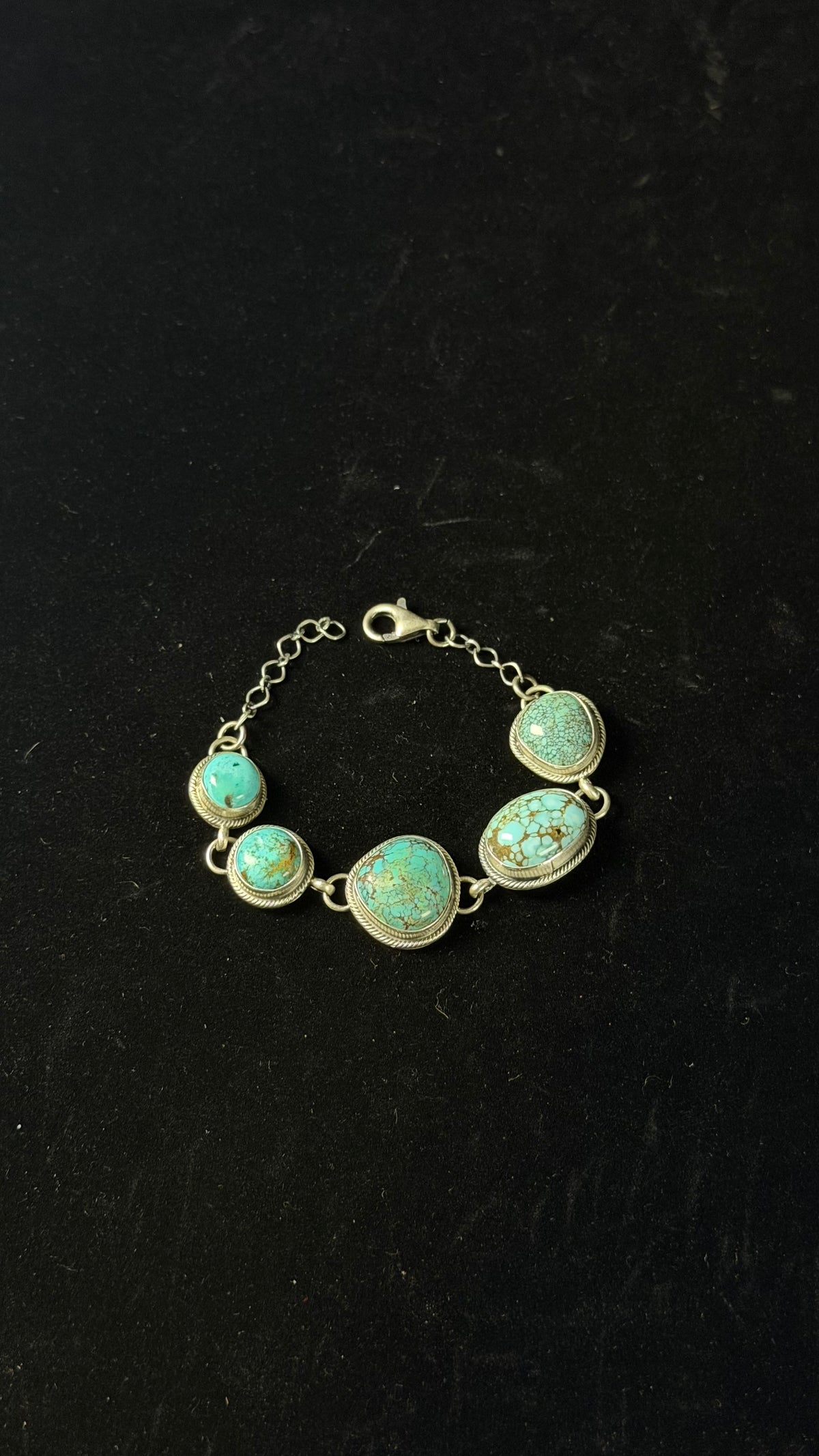 Navajo Made Blue Moon Turquoise & Sterling Silver Link Bracelet