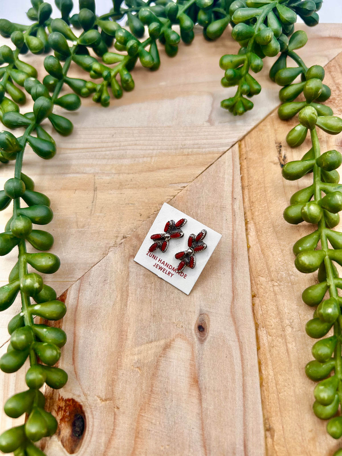 Zuni Made Red Coral & Sterling Silver Post Earrings