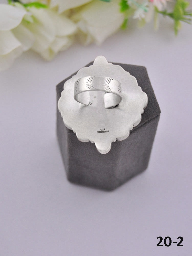 Southwest Made Multi Stone & Sterling Sliver Cluster Adjustable Ring