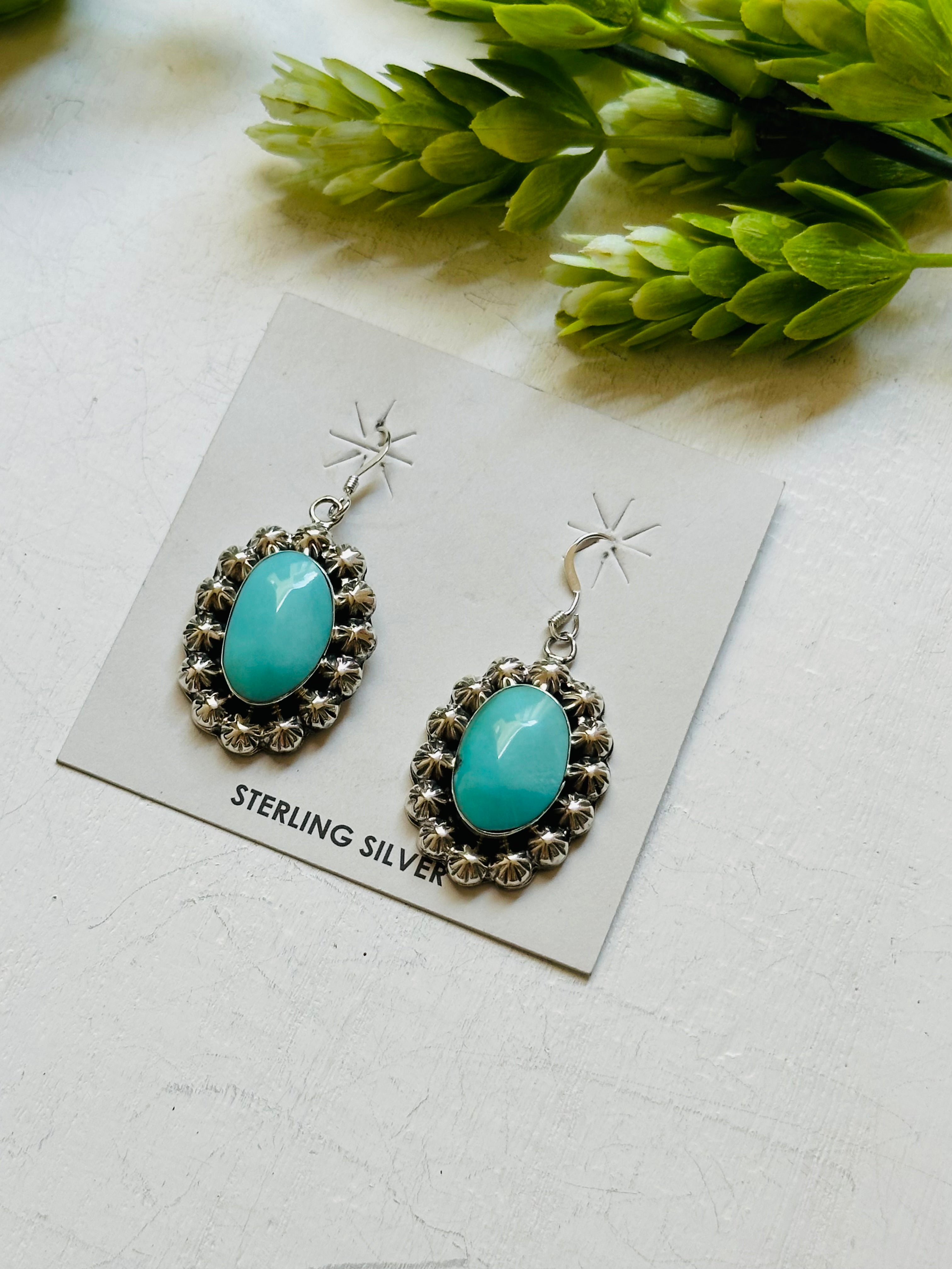 Ryntanna Yazzie Kingman Turquoise & Sterling Silver Dangle Earrings