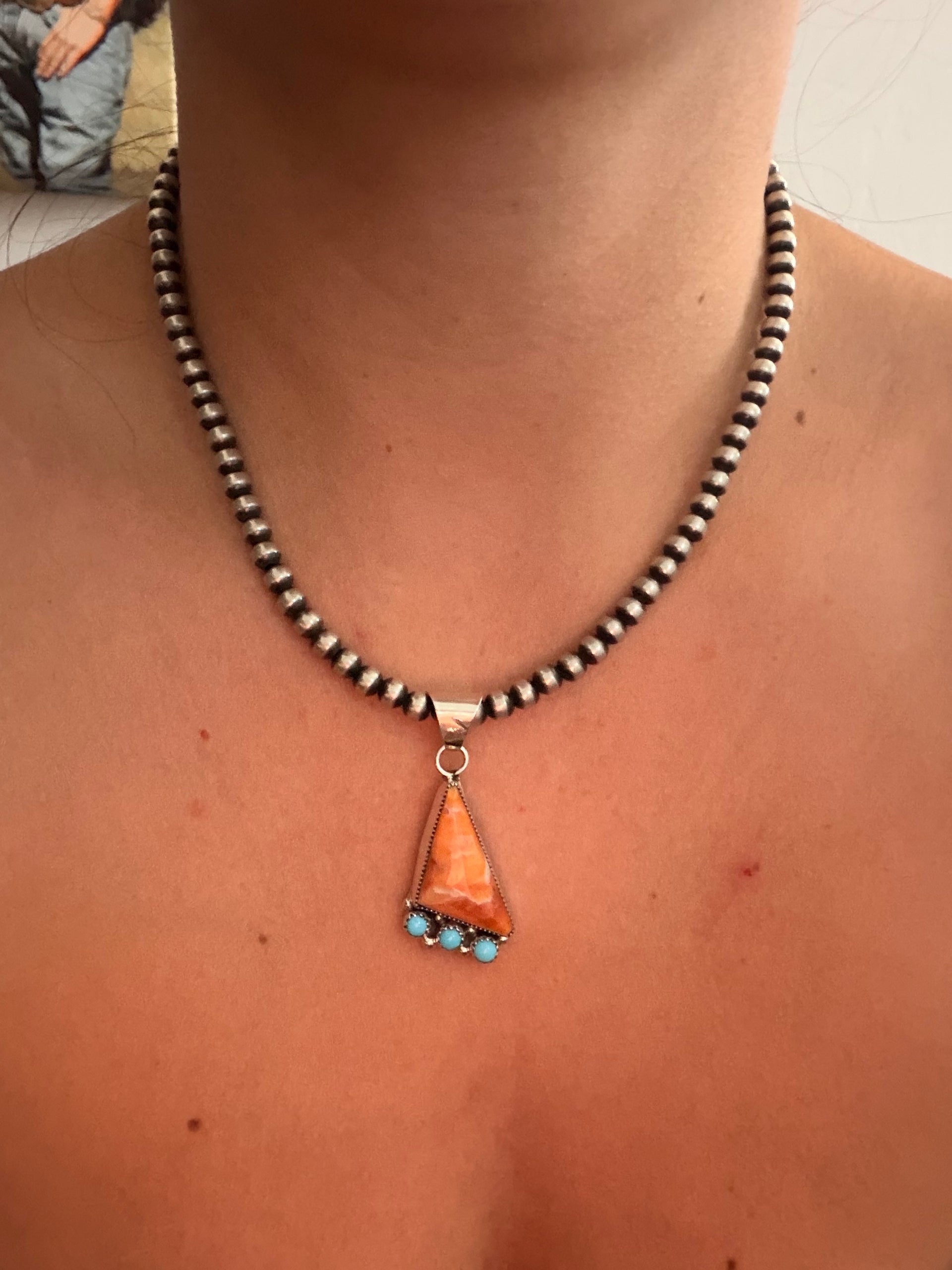 Navajo Made Multi Stone & Sterling Silver Cluster Pendant