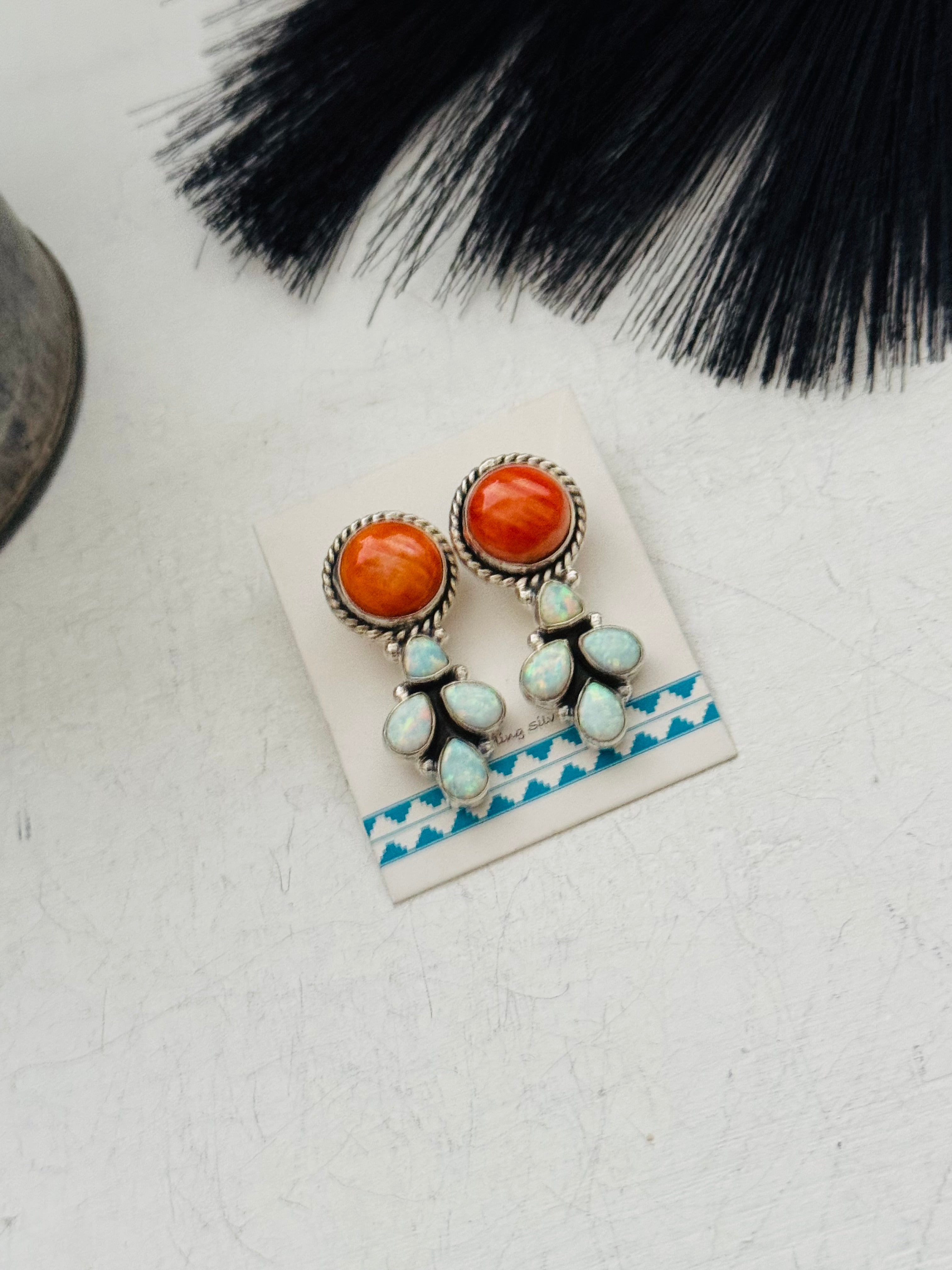 Southwest Handmade Multi Stone & Sterling Silver Post Earrings