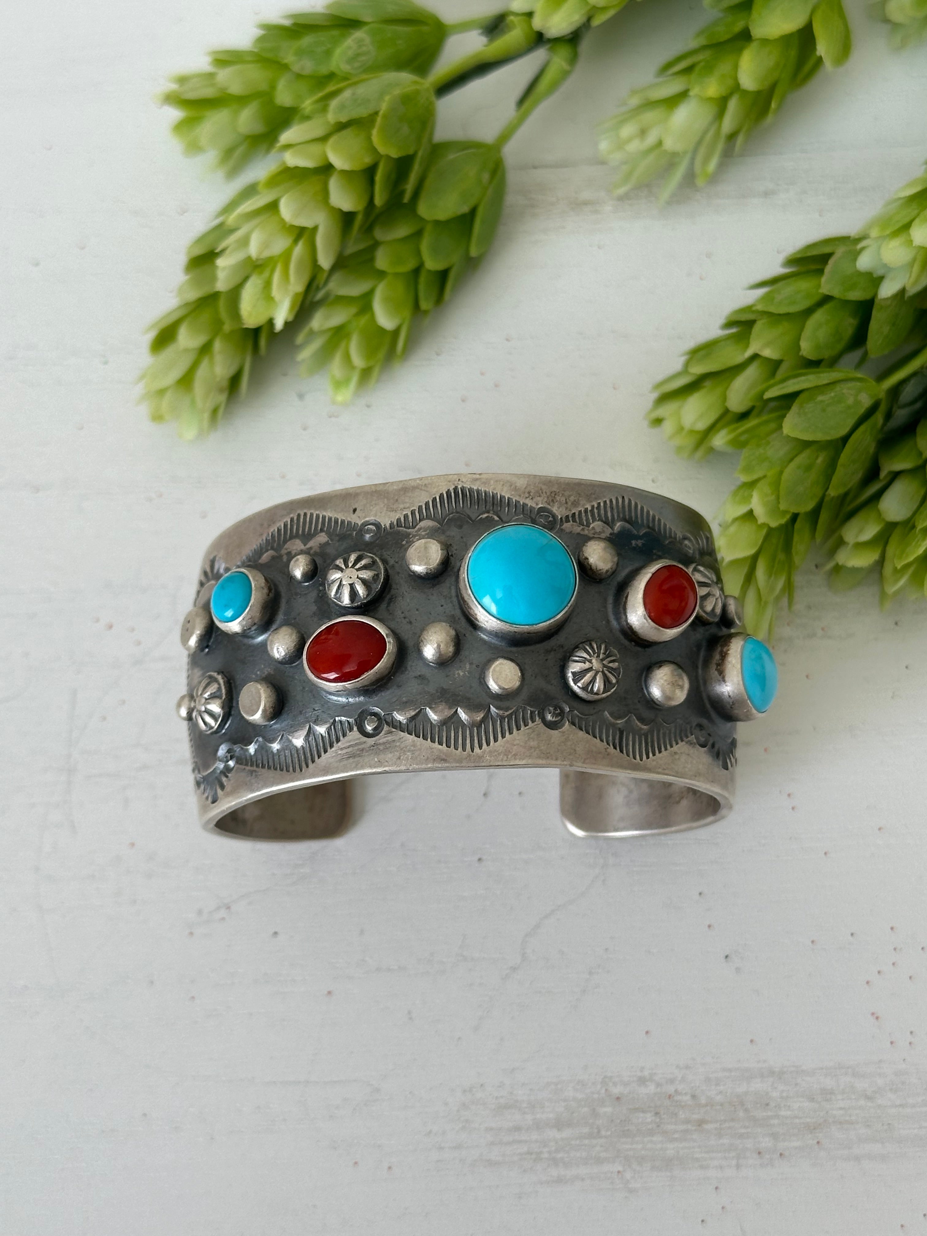 Delbert Secatero Multi Stone & Sterling Silver Cuff Bracelet