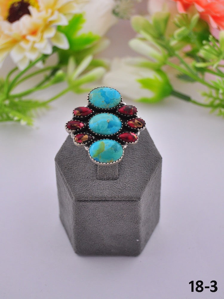 Southwest Made Multi Stone & Sterling Sliver Cluster Adjustable Ring