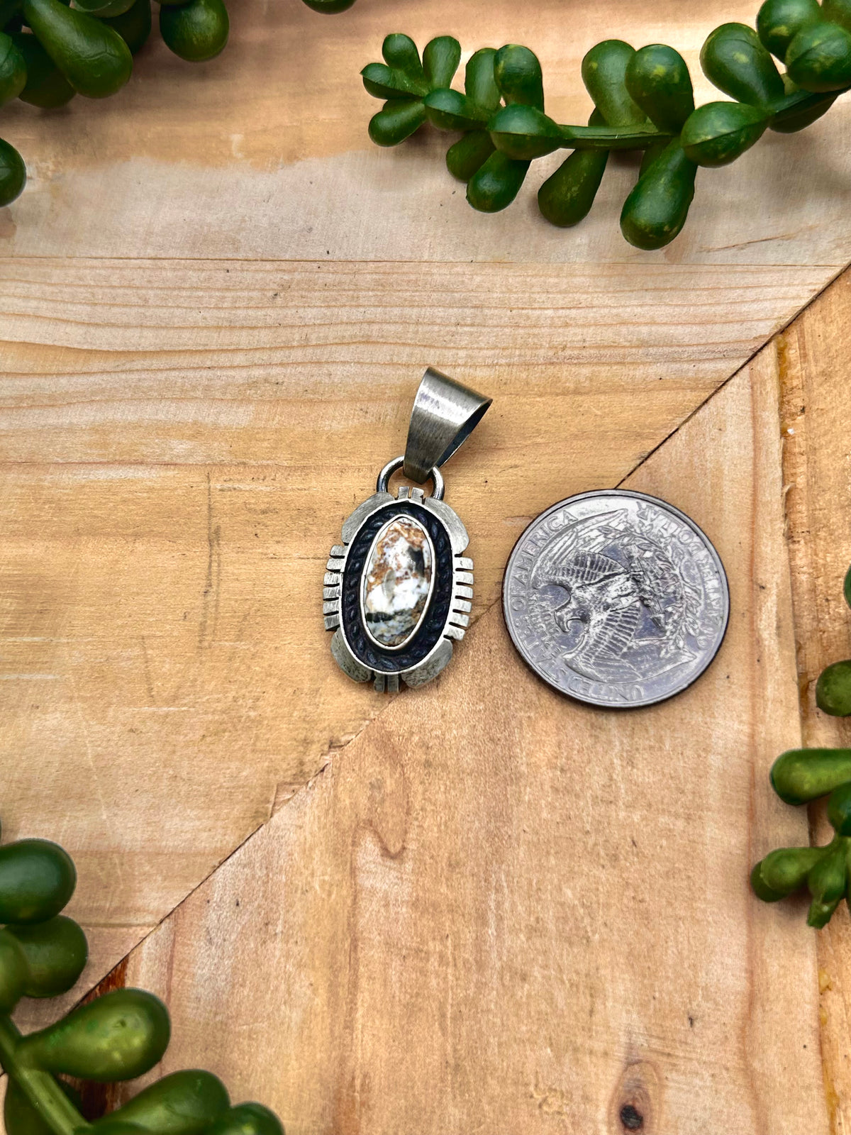 Navajo Made White Buffalo & Sterling Silver Pendant