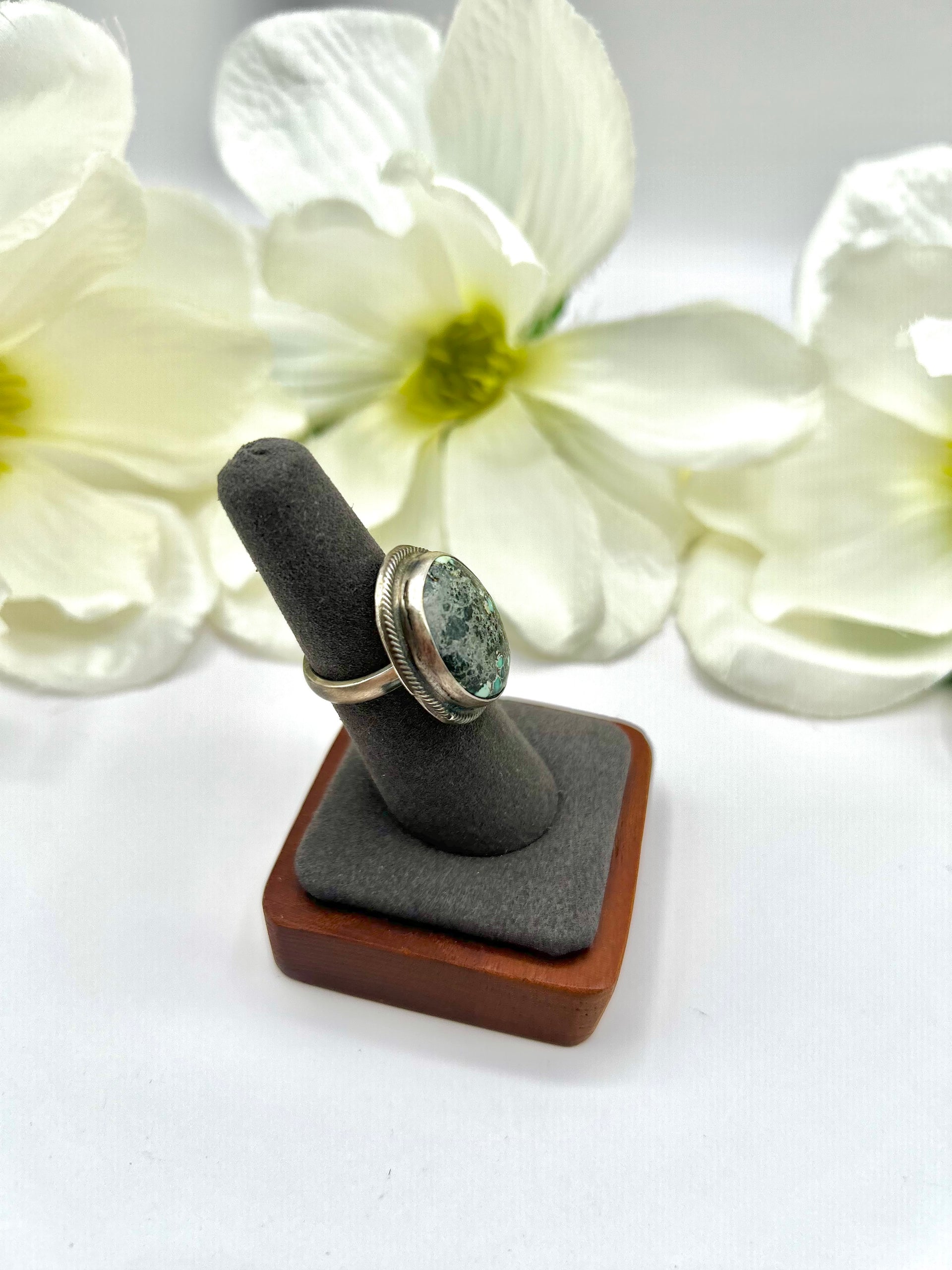 Navajo Made Angel Wing Variscite & Sterling Silver Adjustable Ring