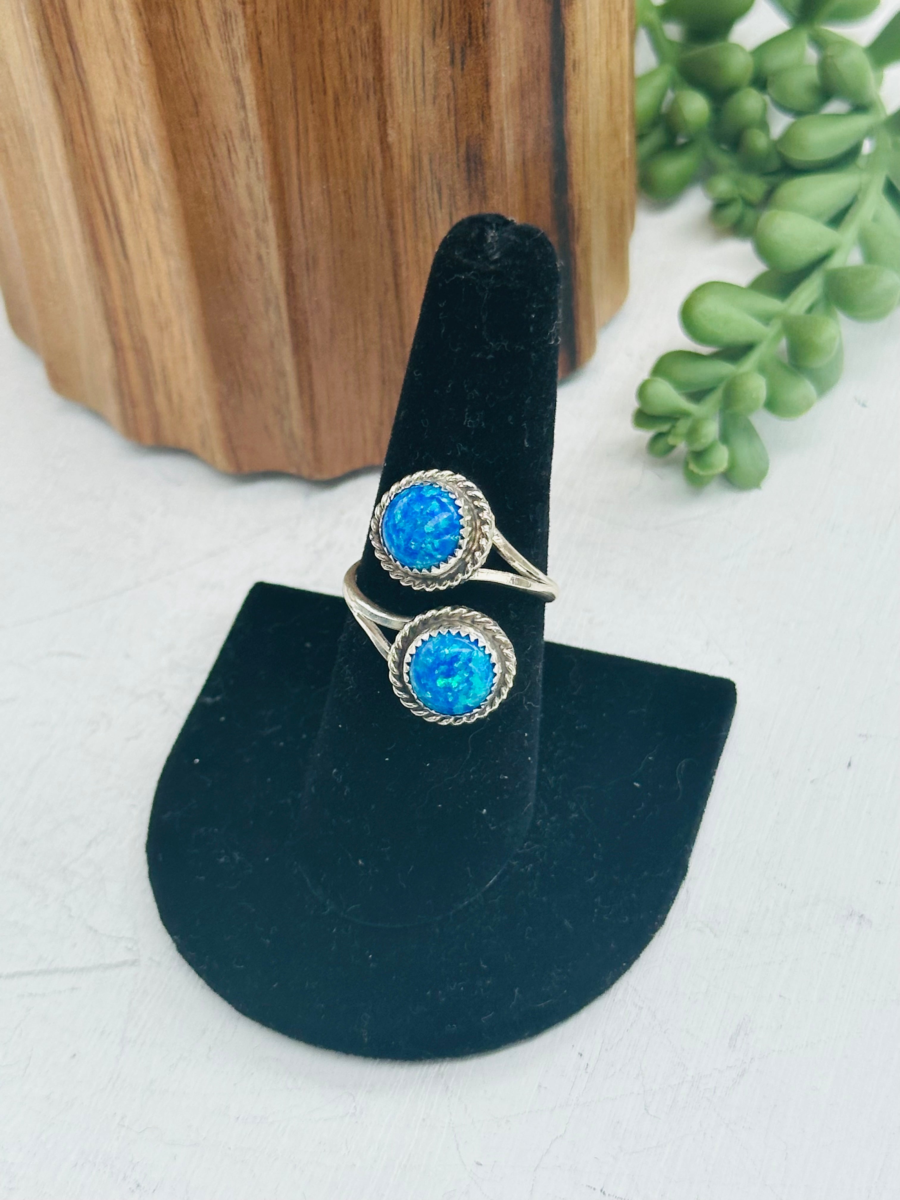 Navajo Made Blue Opal & Sterling Silver Adjustable Ring